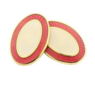 DOUBLE OVAL SALMON PINK/CREAM ENAMEL 18ct YELLOW GOLD CUFFLINKS - MAIN