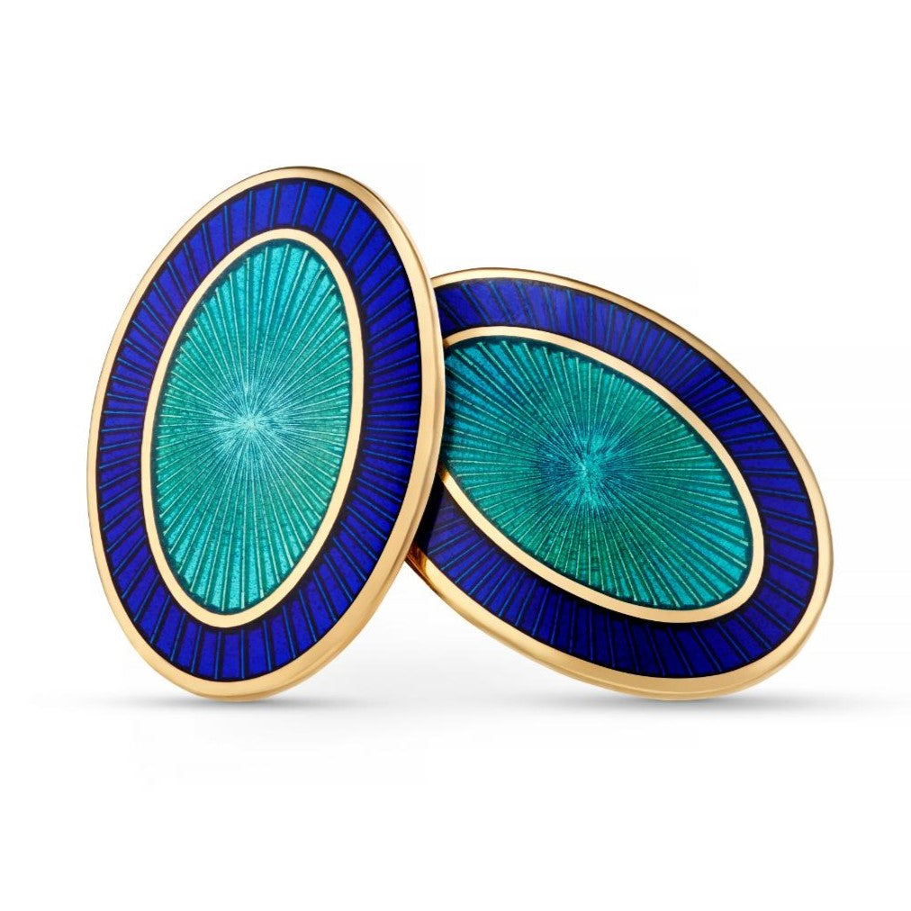 double oval blue/turquoise 18ct yellow gold cufflinks - main