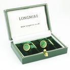 basket emerald green enamel 18ct yellow gold cufflink - boxed