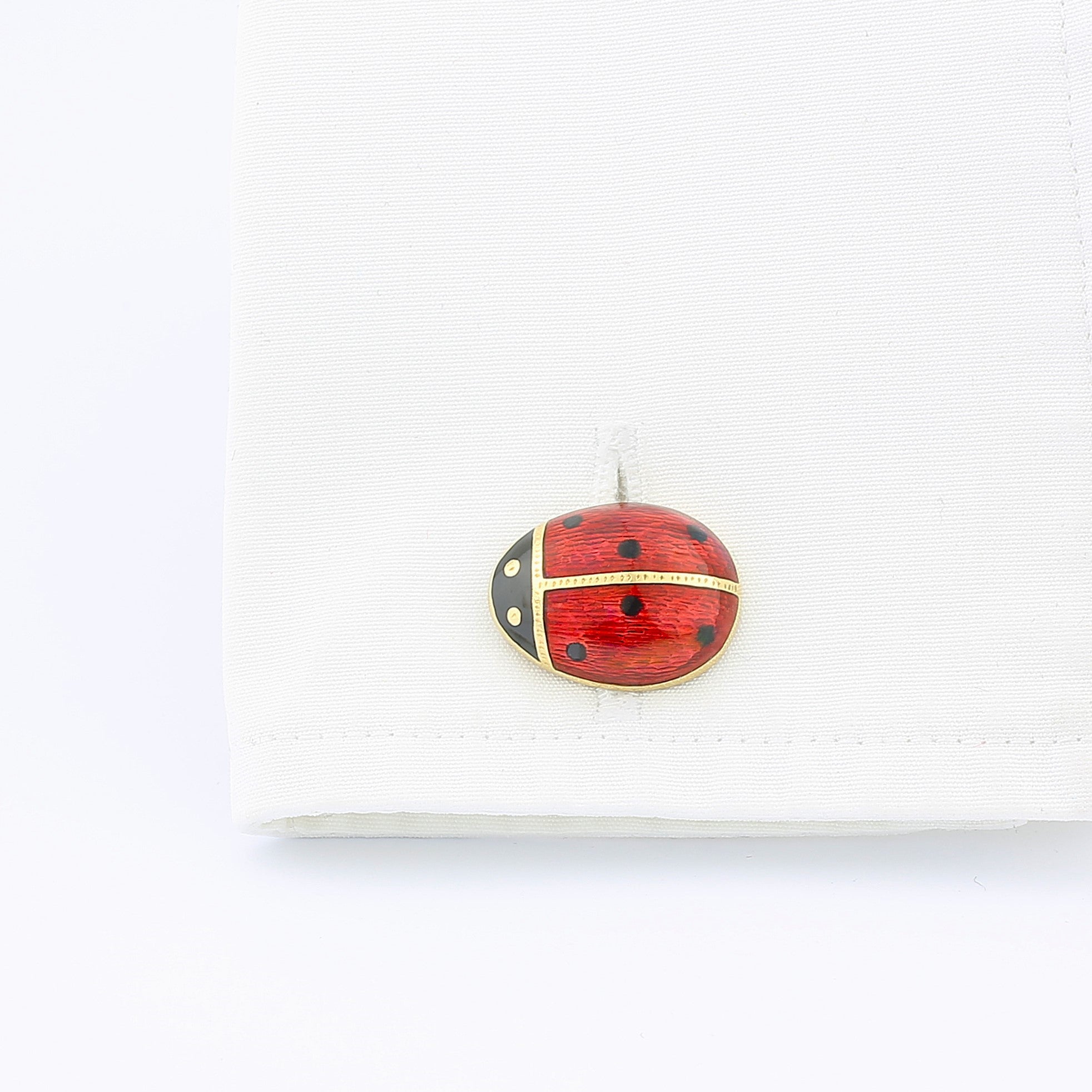 ladybird/bug hand enamelled 18ct yellow gold cufflinks - cuff