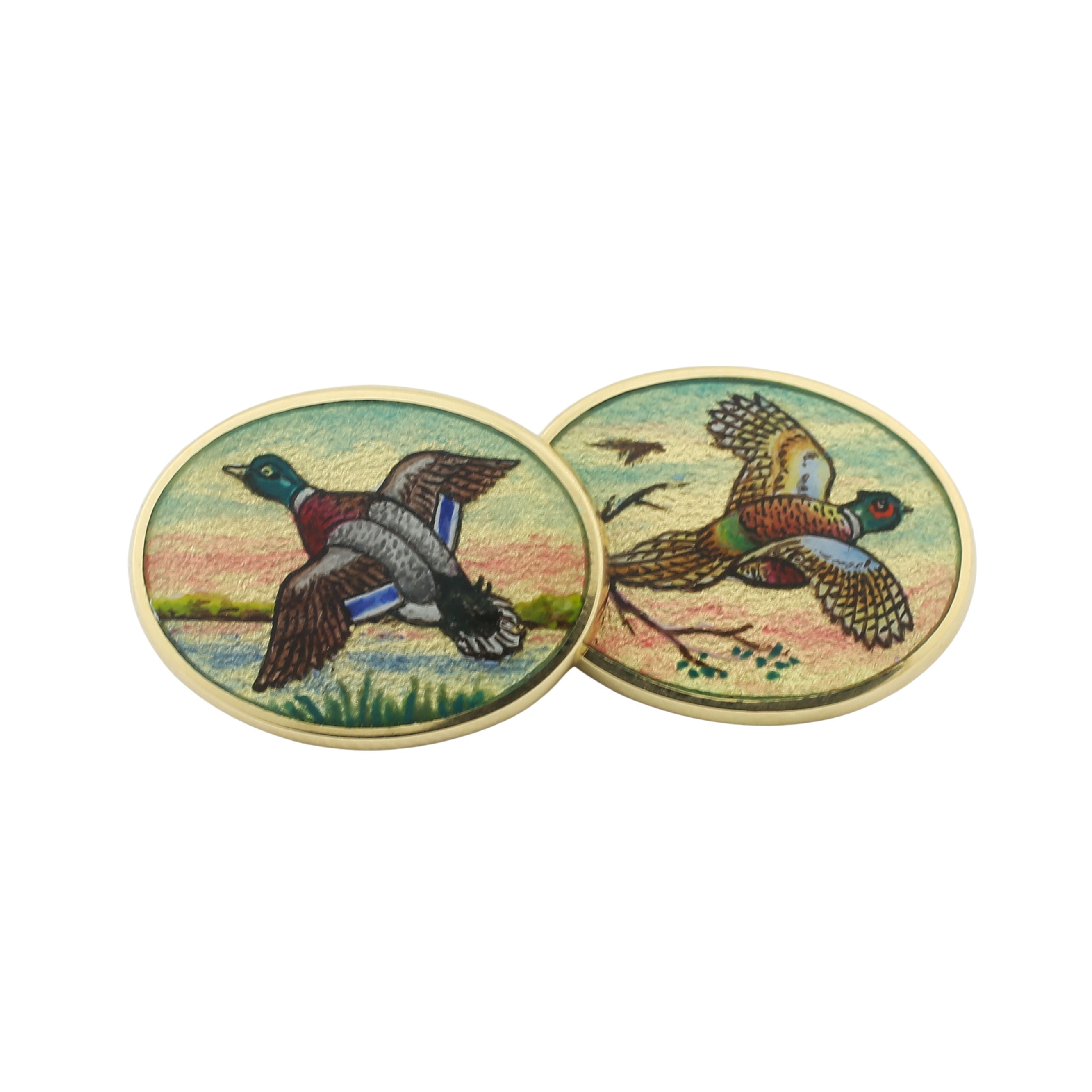 GAMEBIRDS PAINTED BACKGROUND 18ct YELLOW GOLD CUFFLINKS - 2