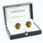 mighty lion tigers eye 18ct yellow gold cufflinks - boxed