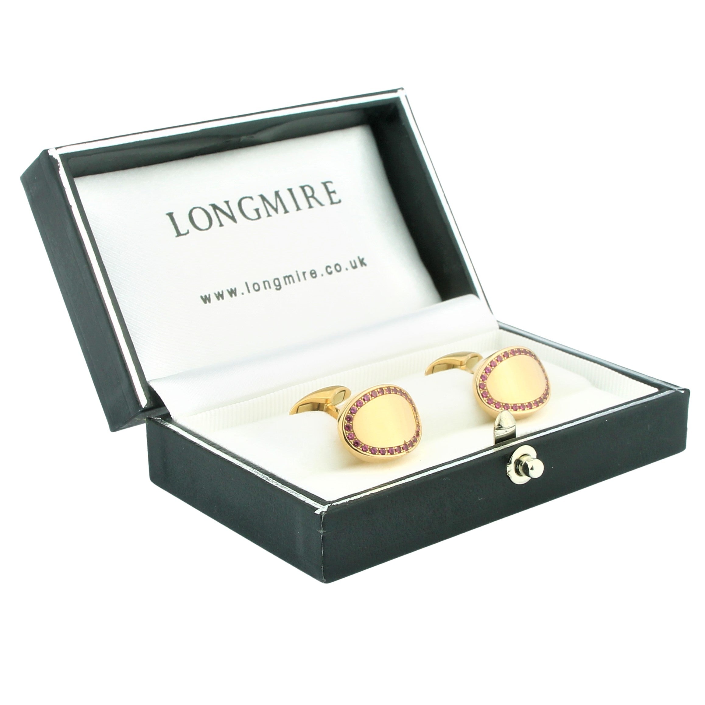 RUBY CURVED OVAL 18ct ROSE GOLD CUFFLINKS - boxed