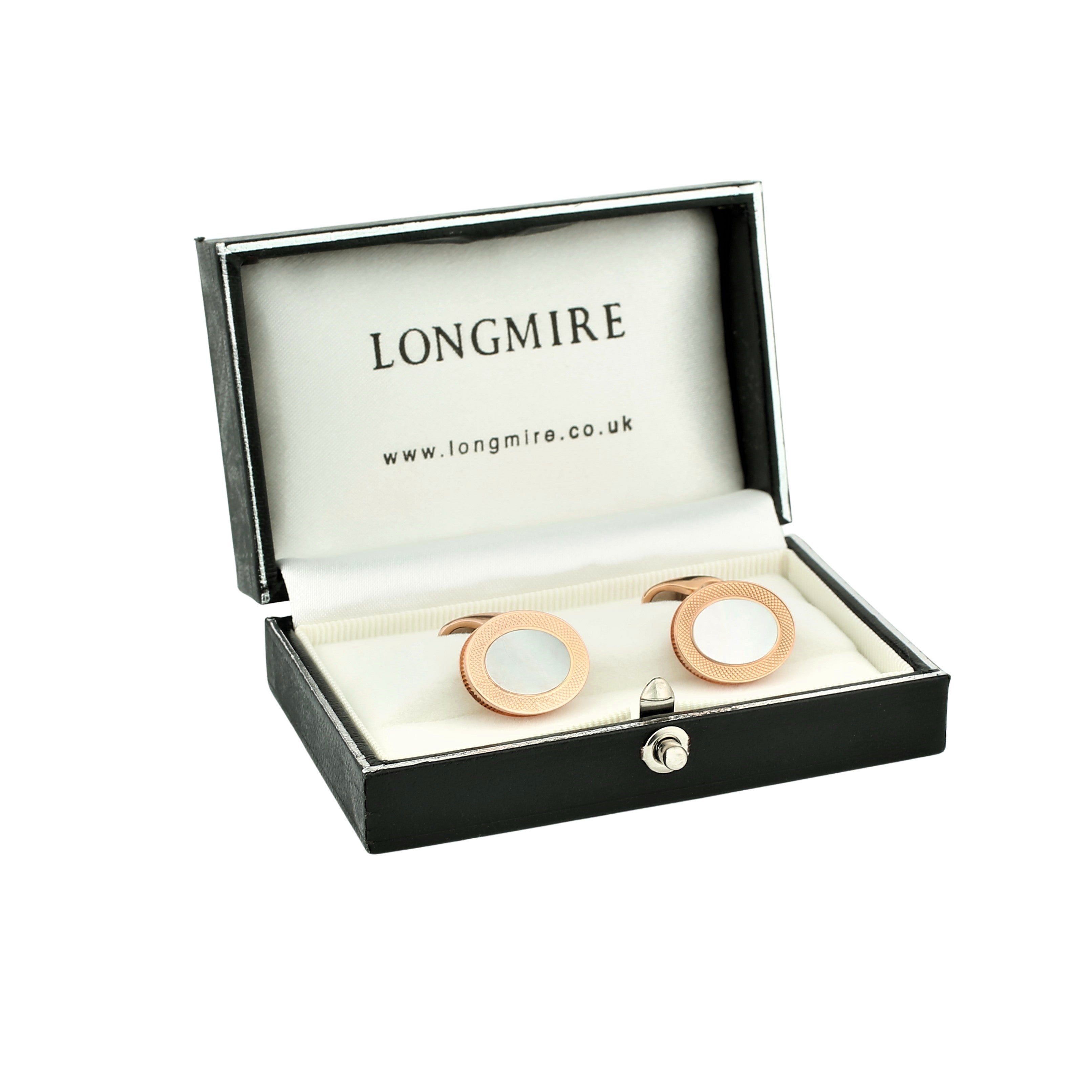 MOTHER OF PEARL REEDED EDGE OVAL 18ct ROSE GOLD CUFFLINKS - boxed