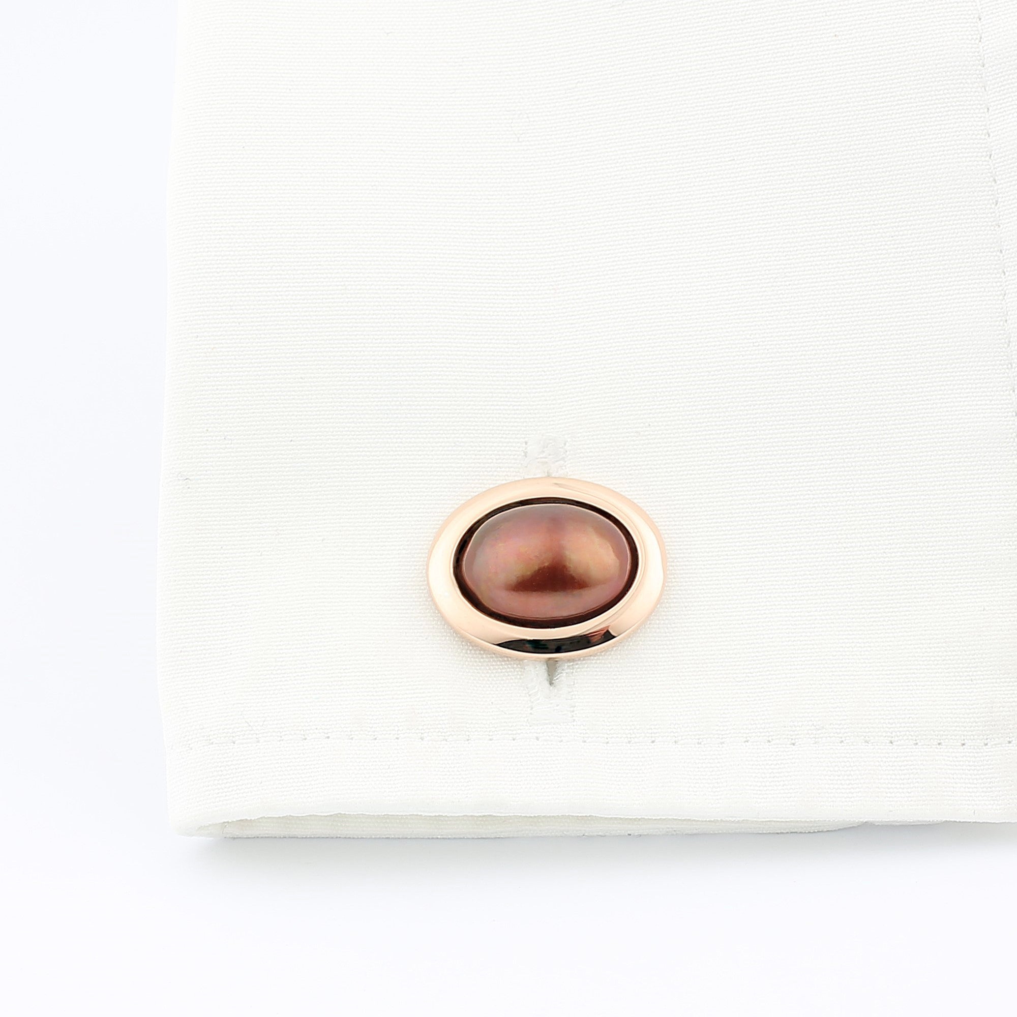 oval fresh water chocolate pearl cabochon 18k rose gold cufflinks- cuff