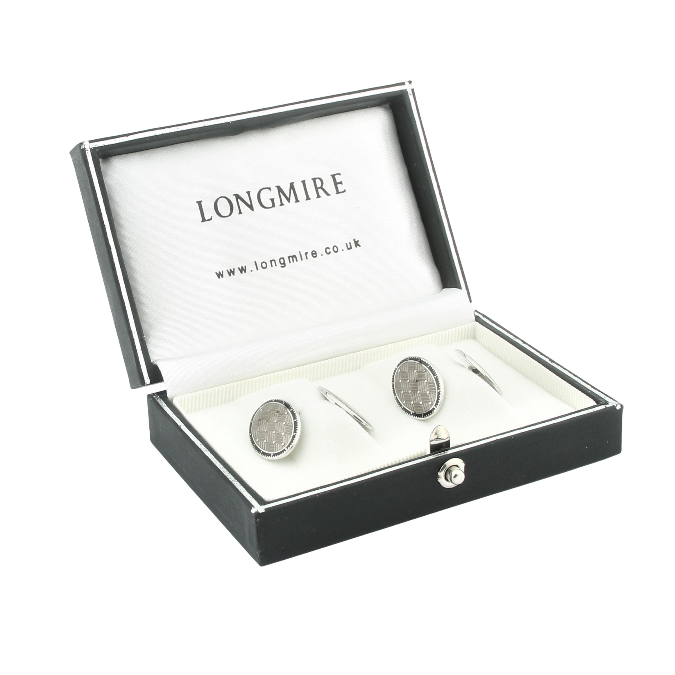 BASKET BLACK/TRANSLUCENT ENAMEL 18ct WHITE GOLD CUFFLINKS - boxed