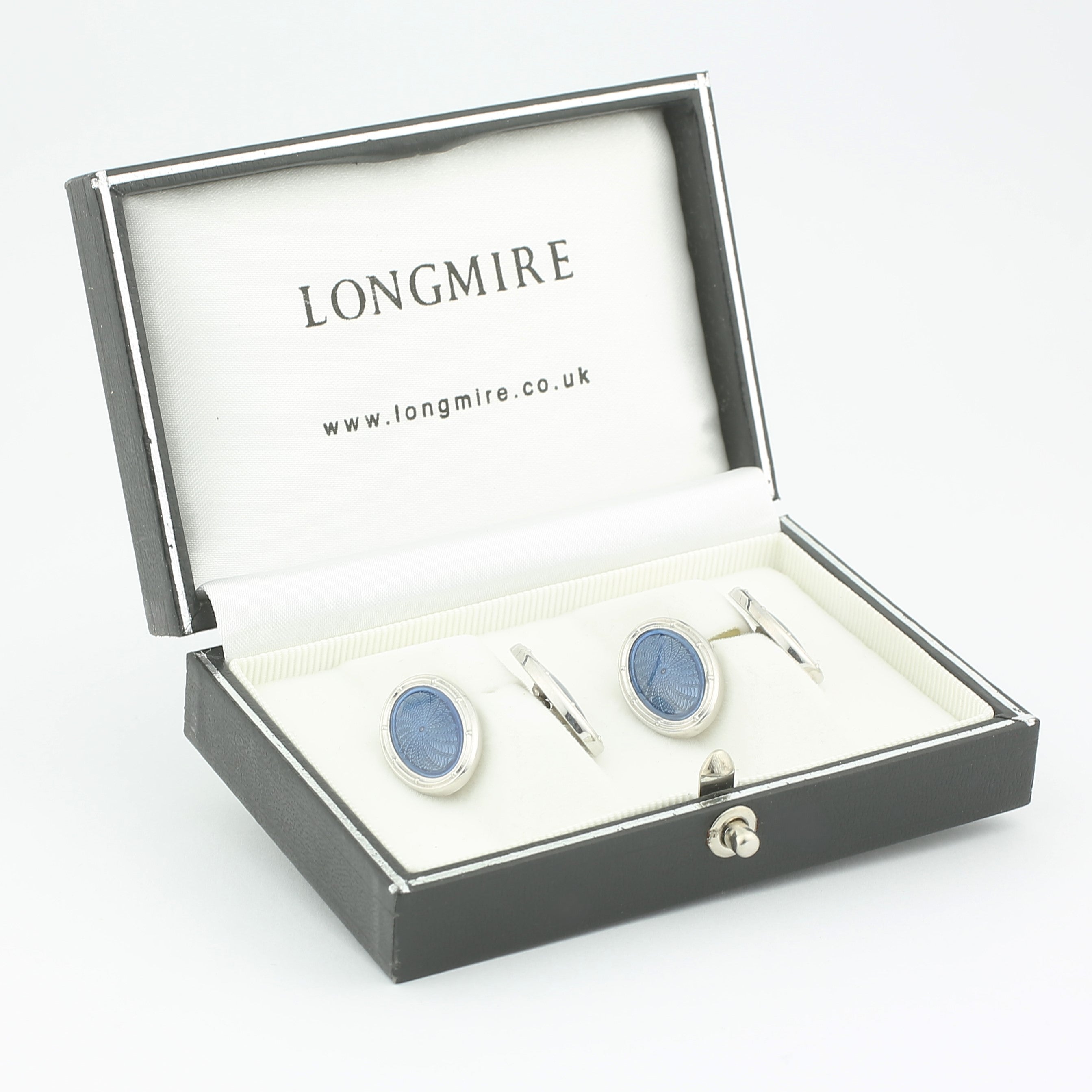 spiral pale blue 18ct white gold cufflinks - boxed