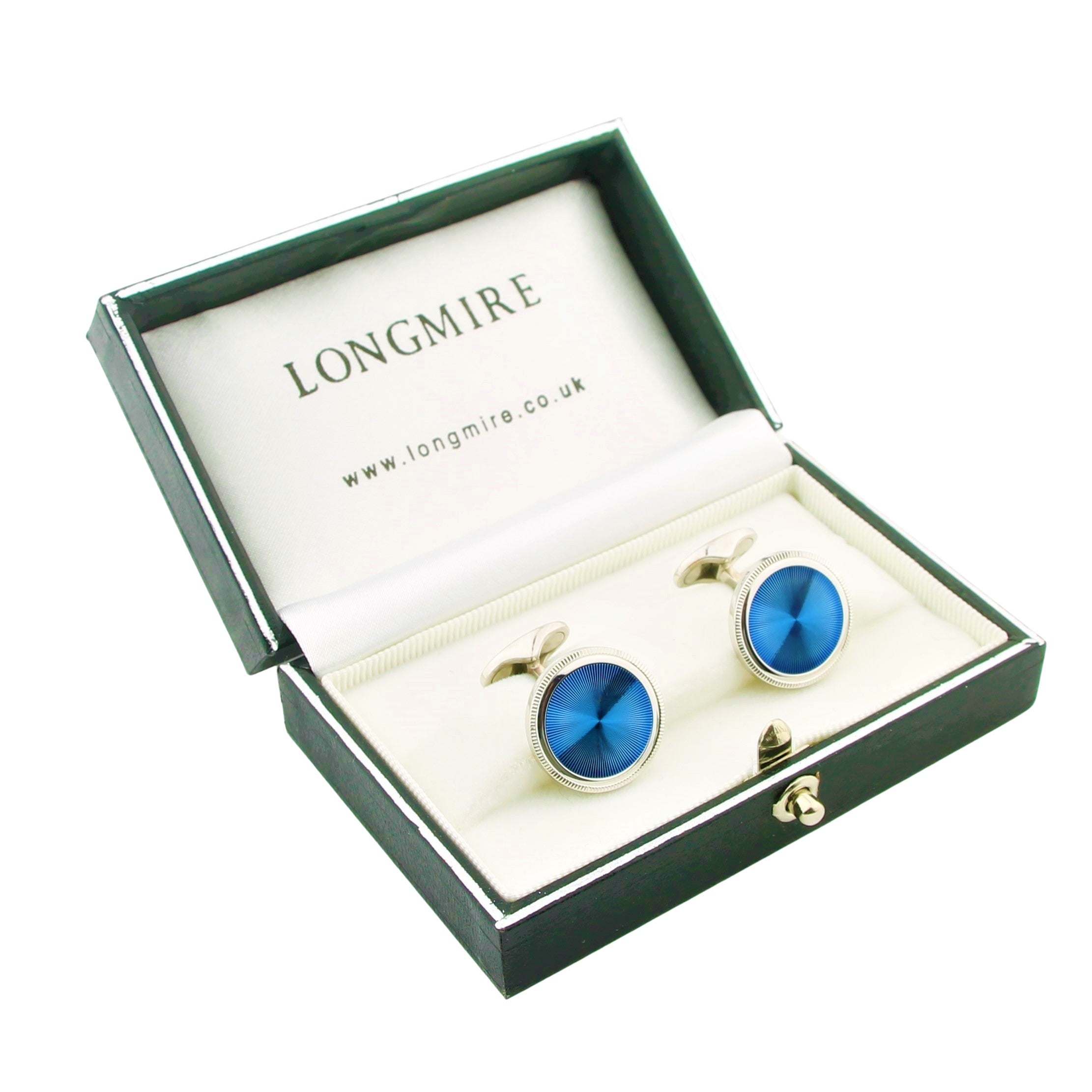 BLUE SUNBEAM 18ct WHITE GOLD CUFFLINKS - boxed