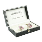 twin circles entwined - ruby set 18ct white gold cufflinks - boxed