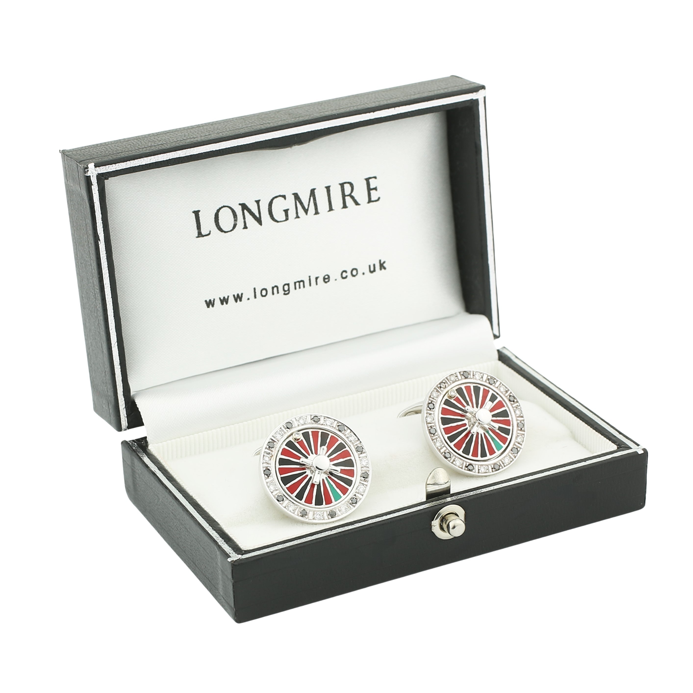 roulette wheel diamond set 18ct white gold cufflinks - boxed