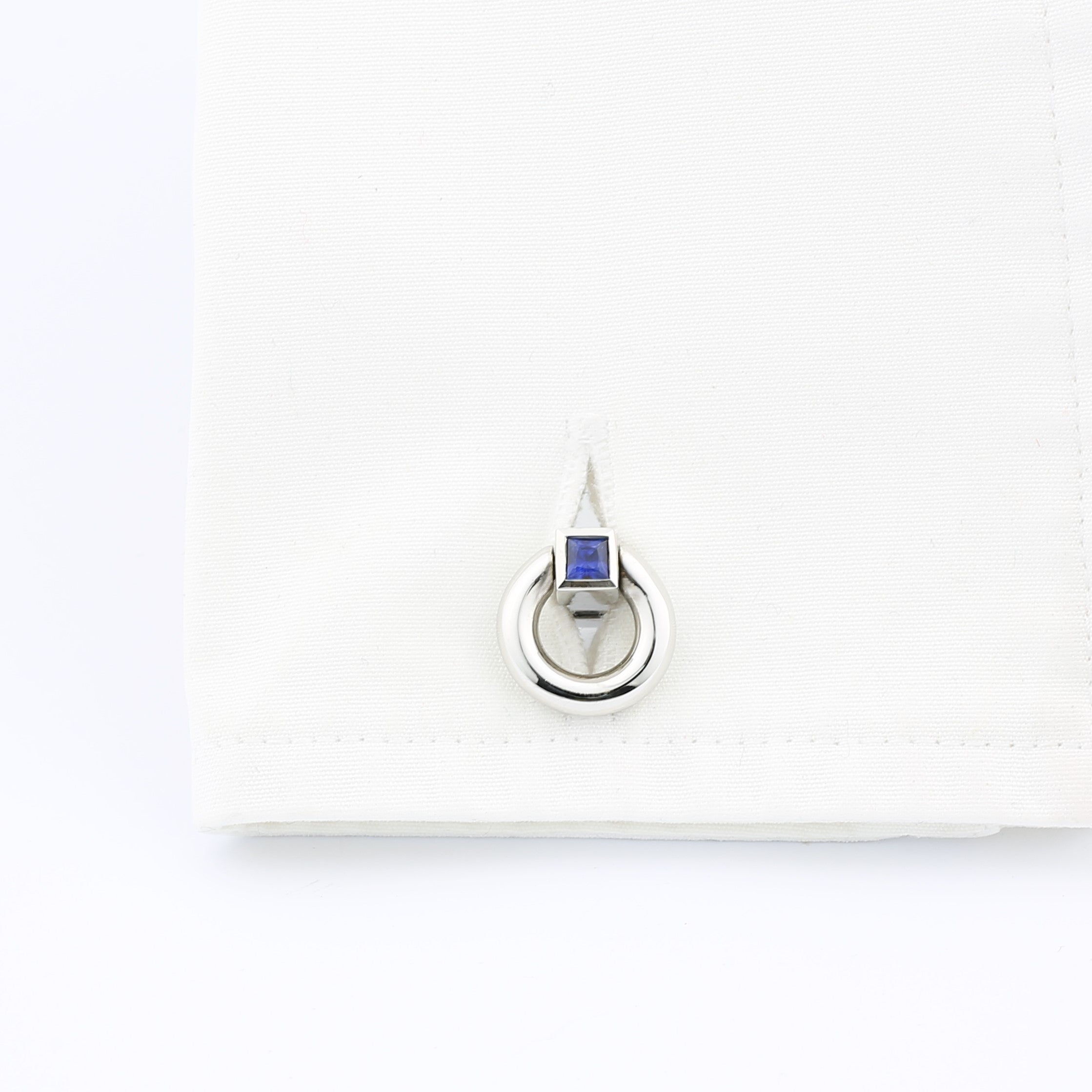 snaffle sapphire terminal 18k white gold cufflinks - cuff