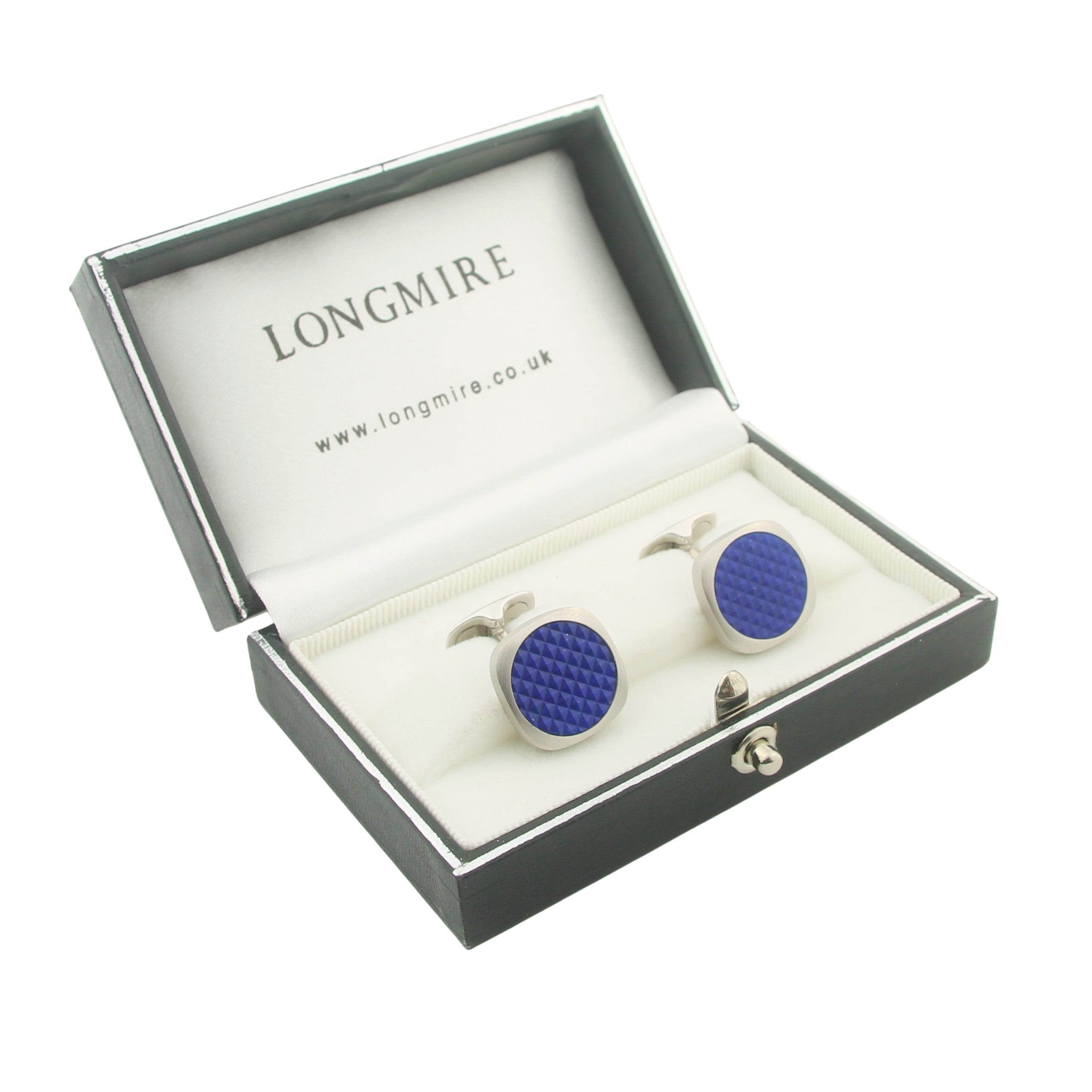 LAPIS LAZULI PIXEL 18ct WHITE GOLD CUFFLINKS - boxed