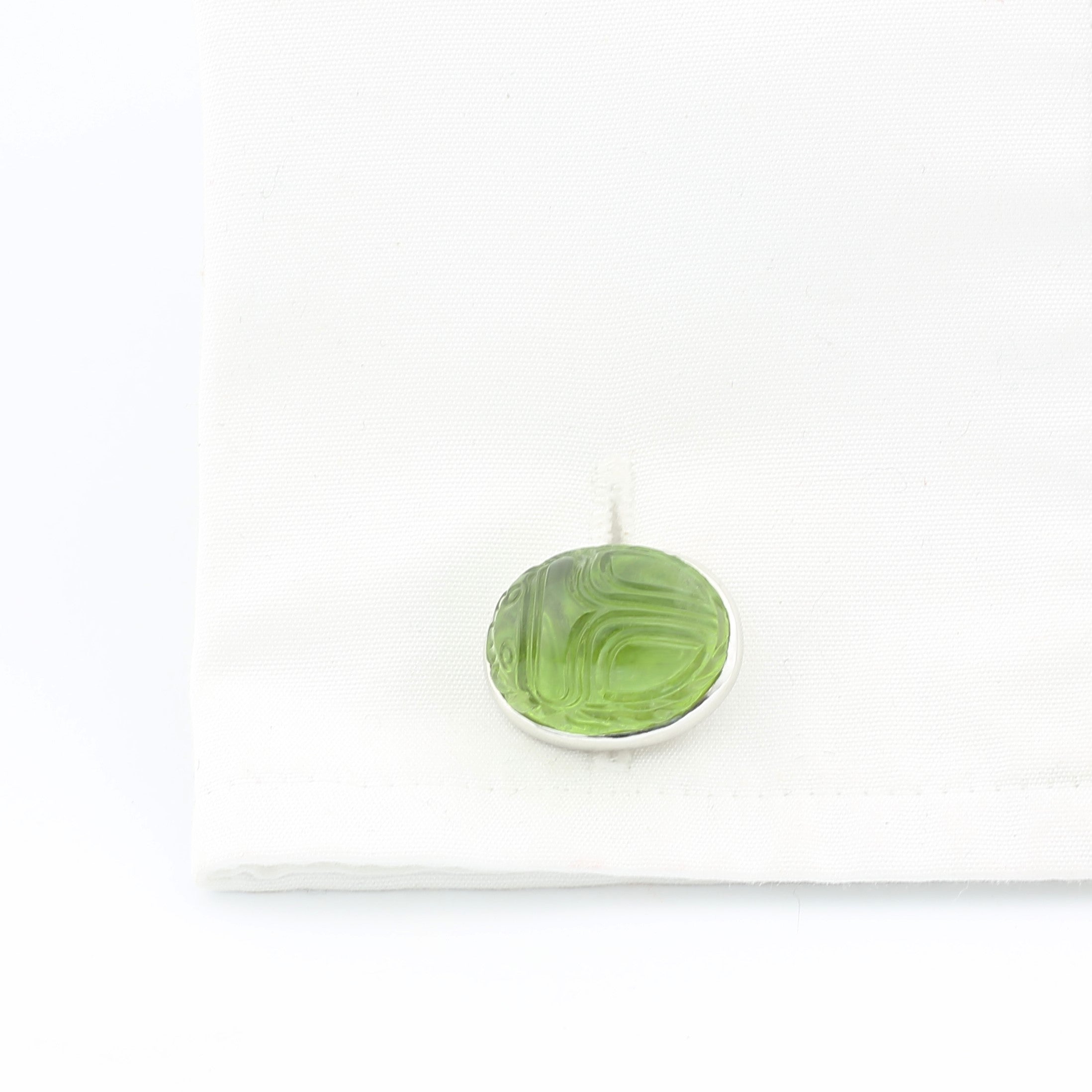 peridot scarab 18ct white gold cufflinks - cuff