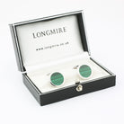 circular malachite 18ct white gold cufflinks - boxed