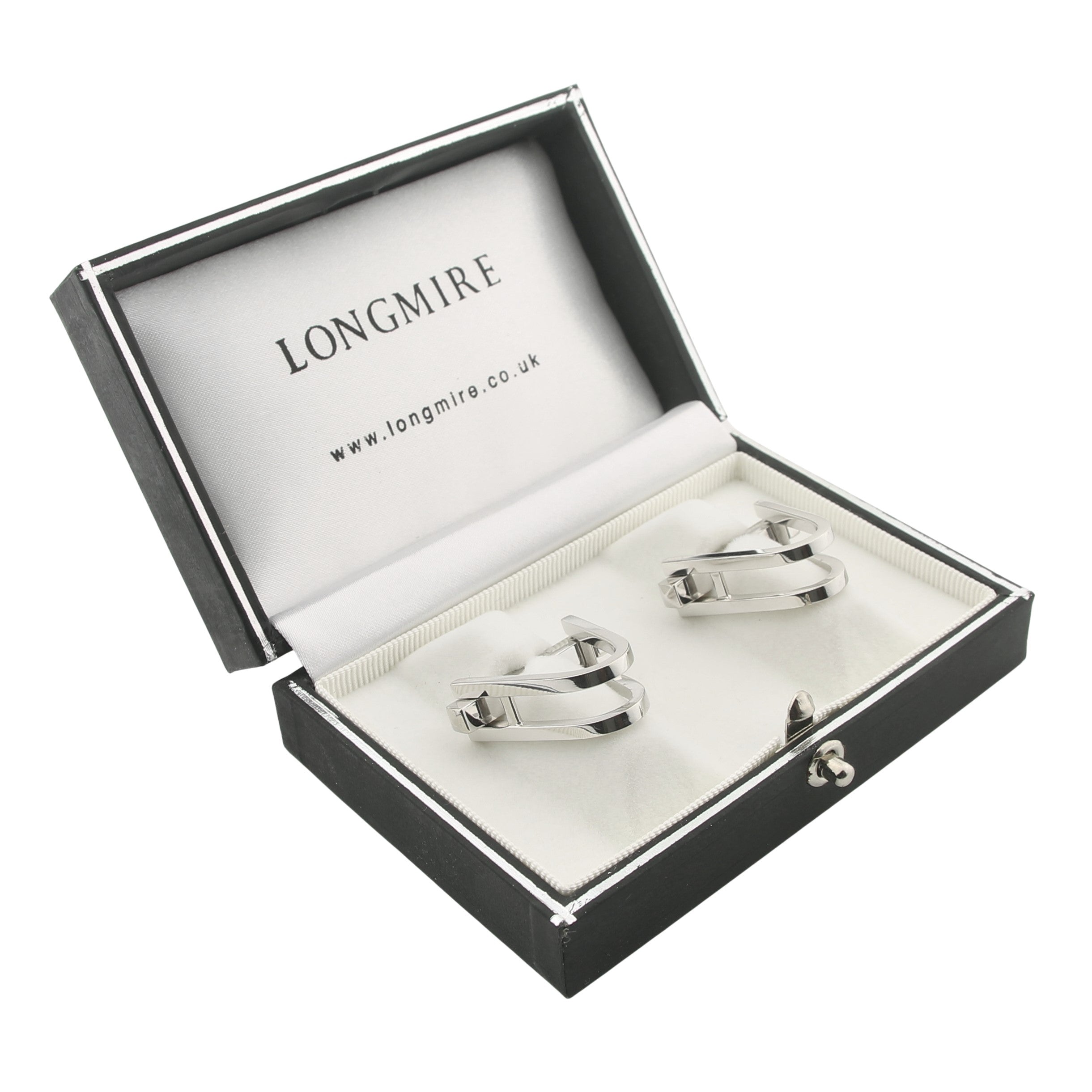 DOUBLE STIRRUP 18ct WHITE GOLD CUFFLINKS - boxed