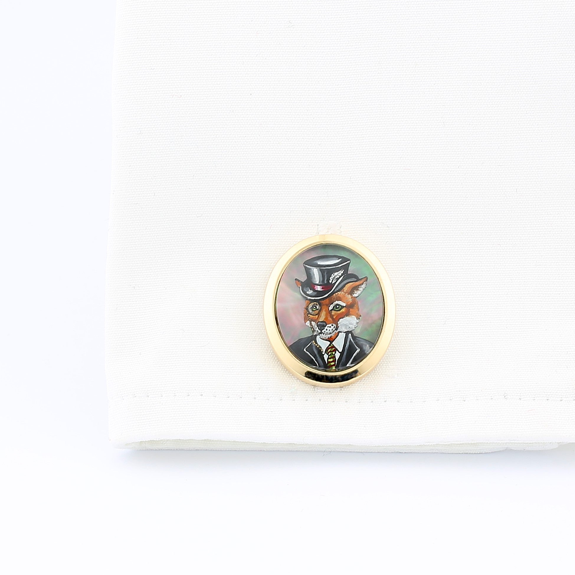 fabulous mr fox cabochon rock crystal and mother of pearl 14ct yellow gold cufflinks - cuff