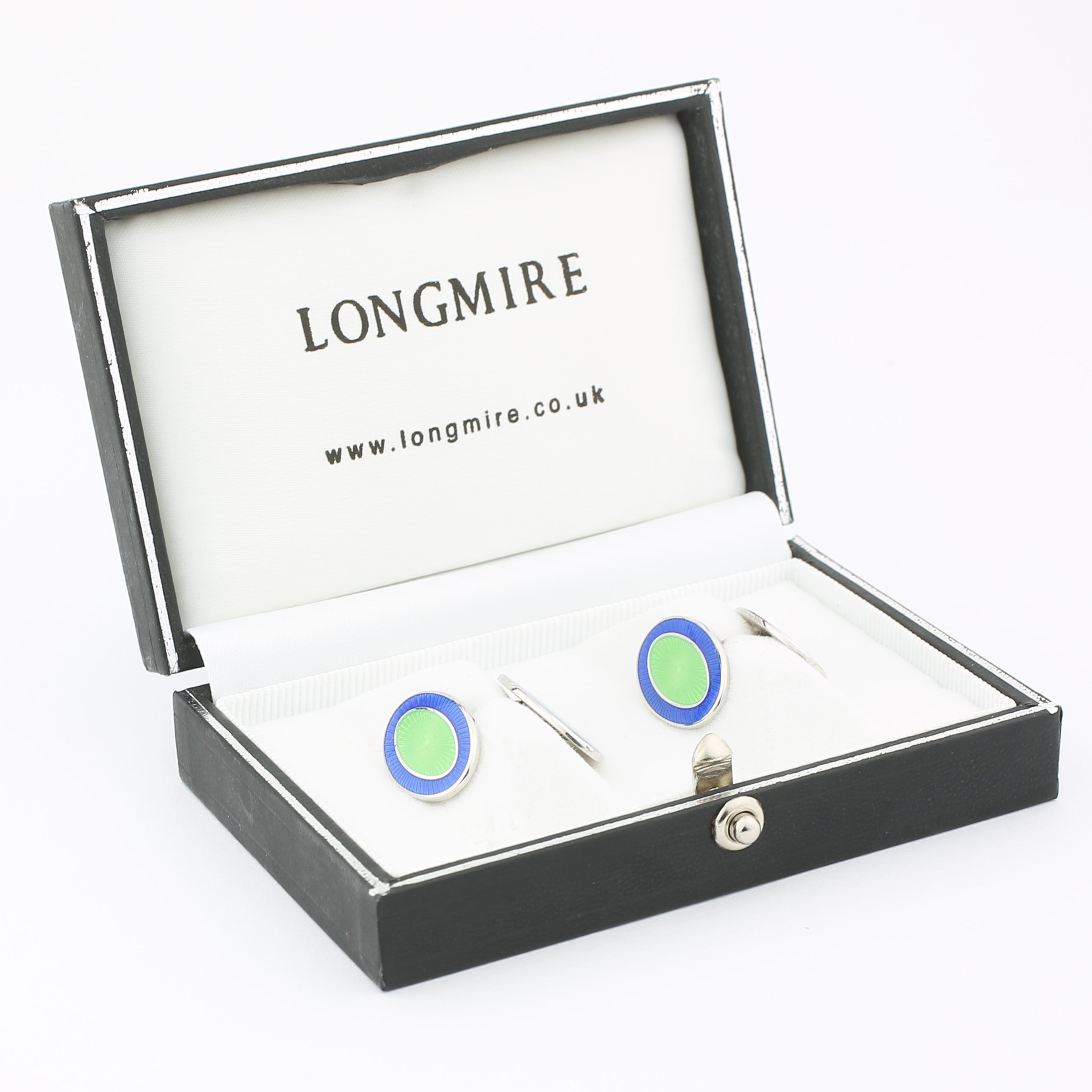 double oval pale blue/pale green 9ct white gold cufflinks - boxed