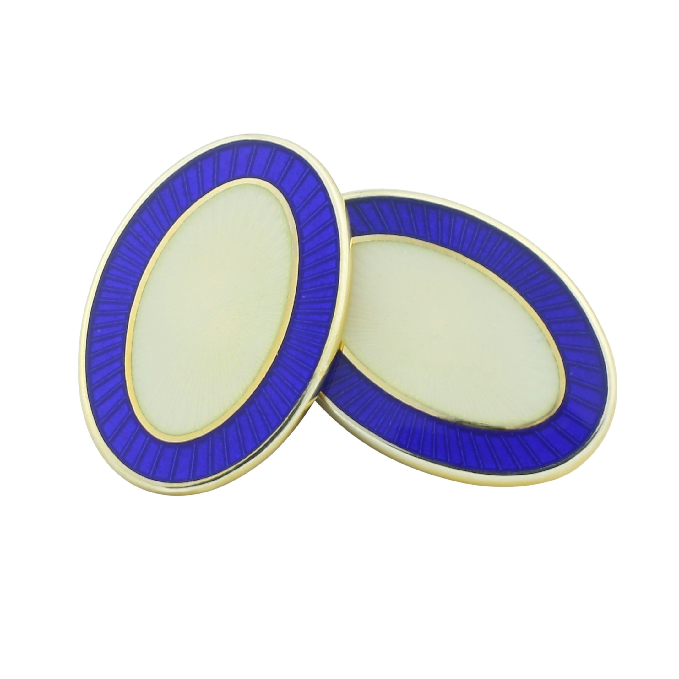 double oval blue/cream 9ct yellow gold cufflinks - main