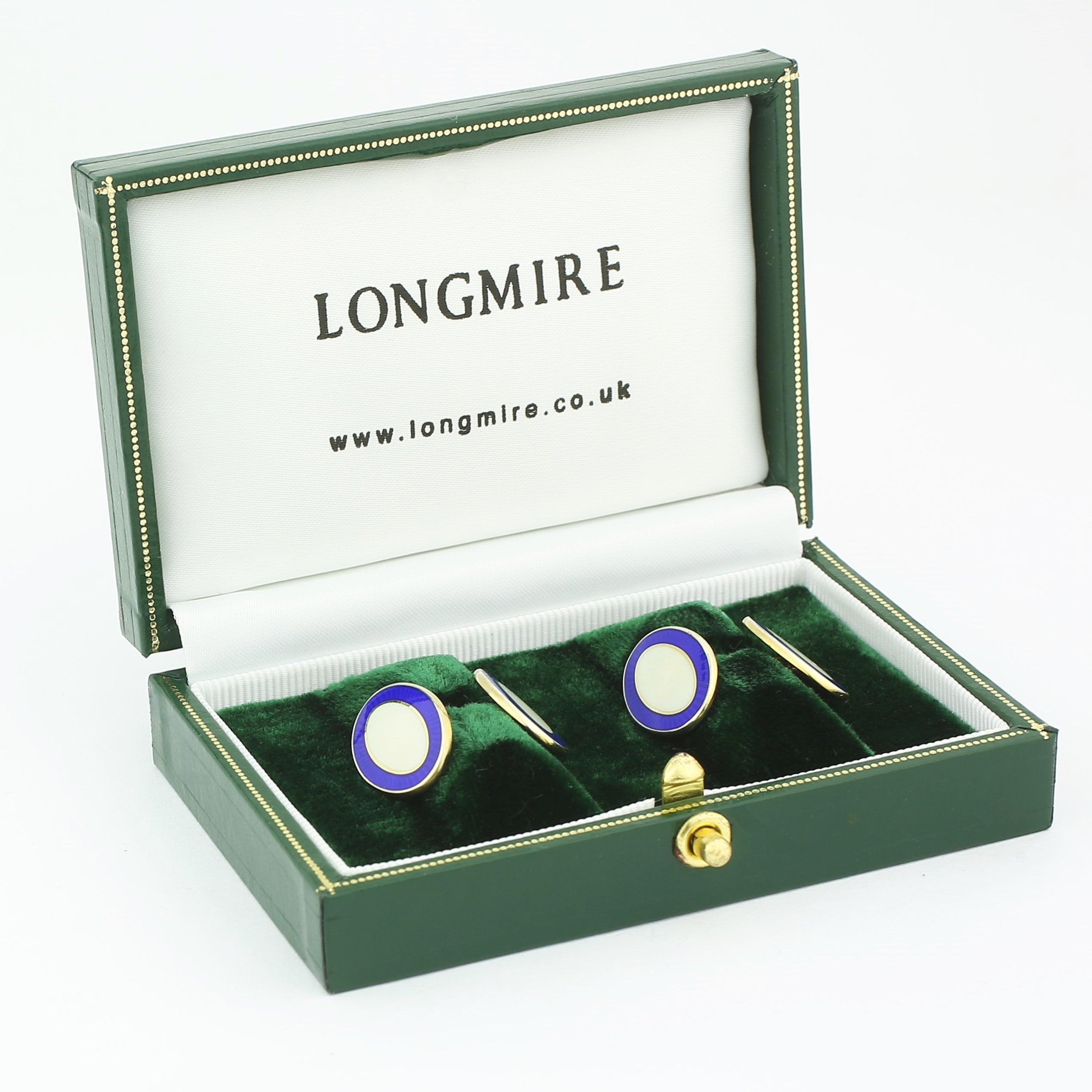 double oval blue/cream 9ct yellow gold cufflinks  - boxed