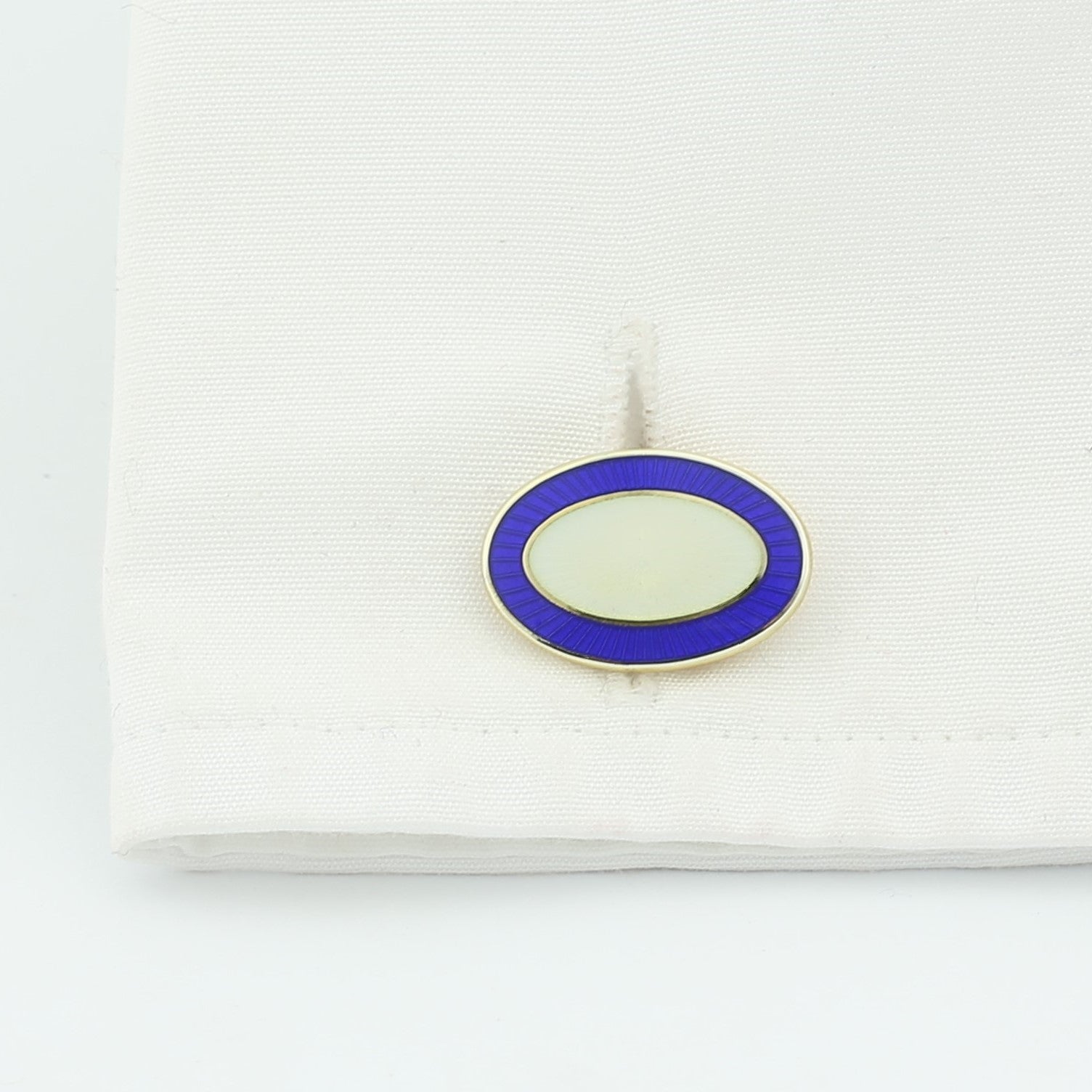 double oval blue/cream 9ct yellow gold cufflinks - cuff