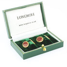 basket red enamel 9ct yellow gold cufflinks - boxed