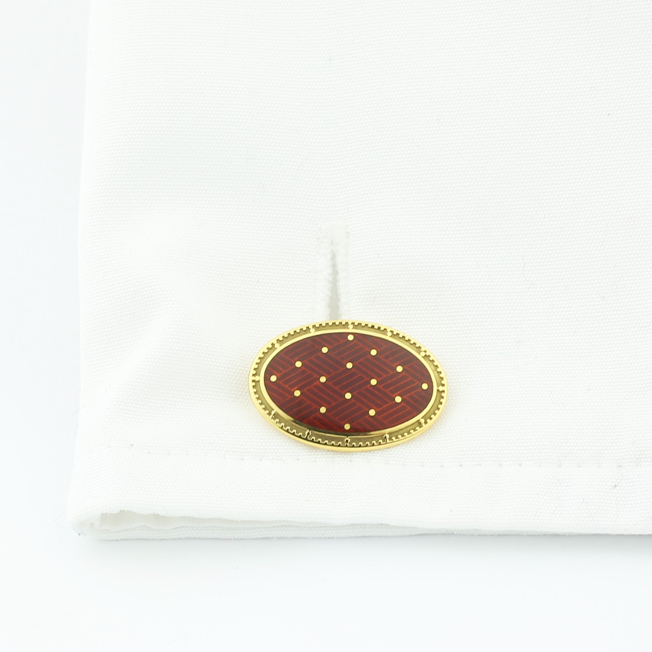 basket red enamel 9ct yellow gold cufflinks - cuff