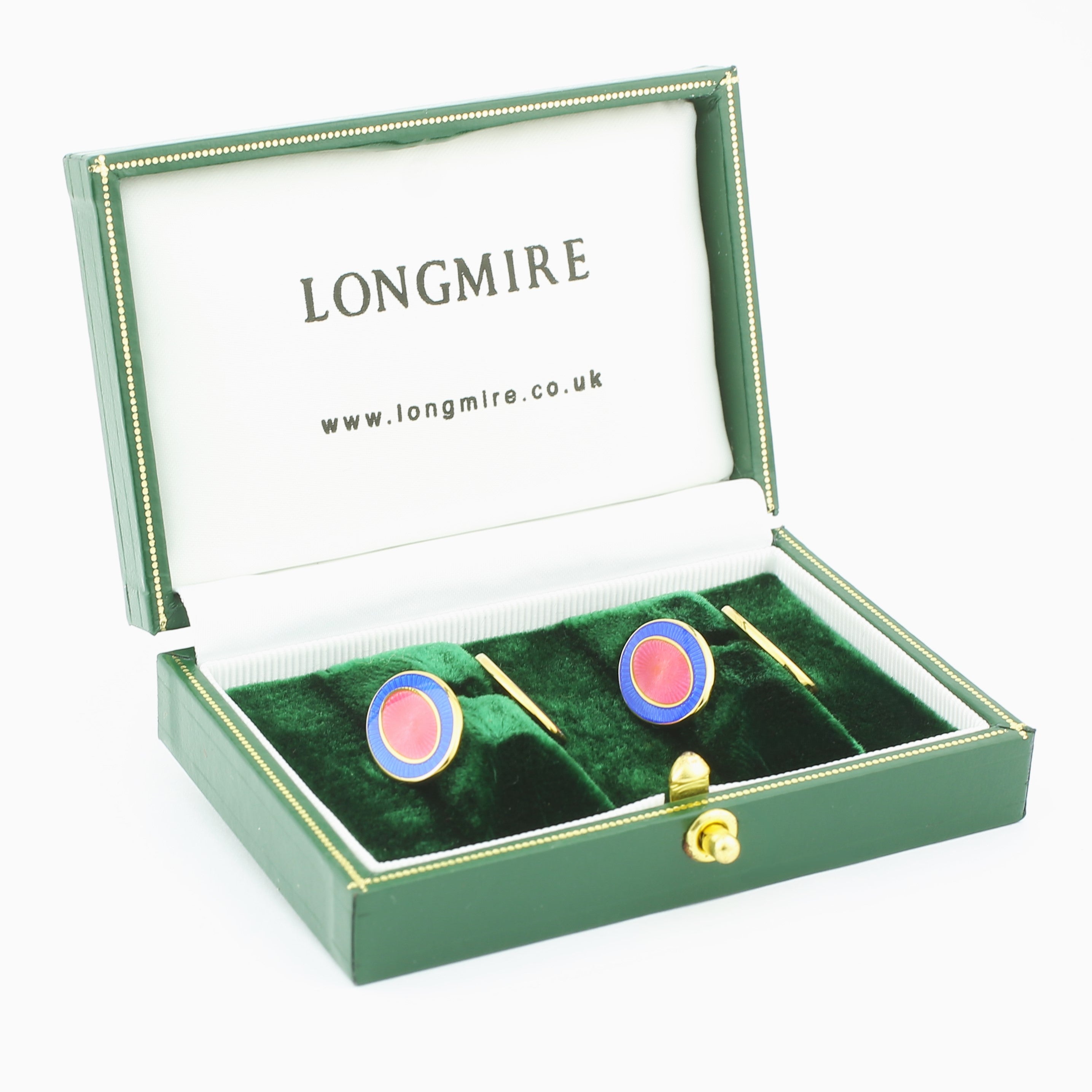 double oval blue/salmon pink 9ct yellow gold cufflinks - boxed