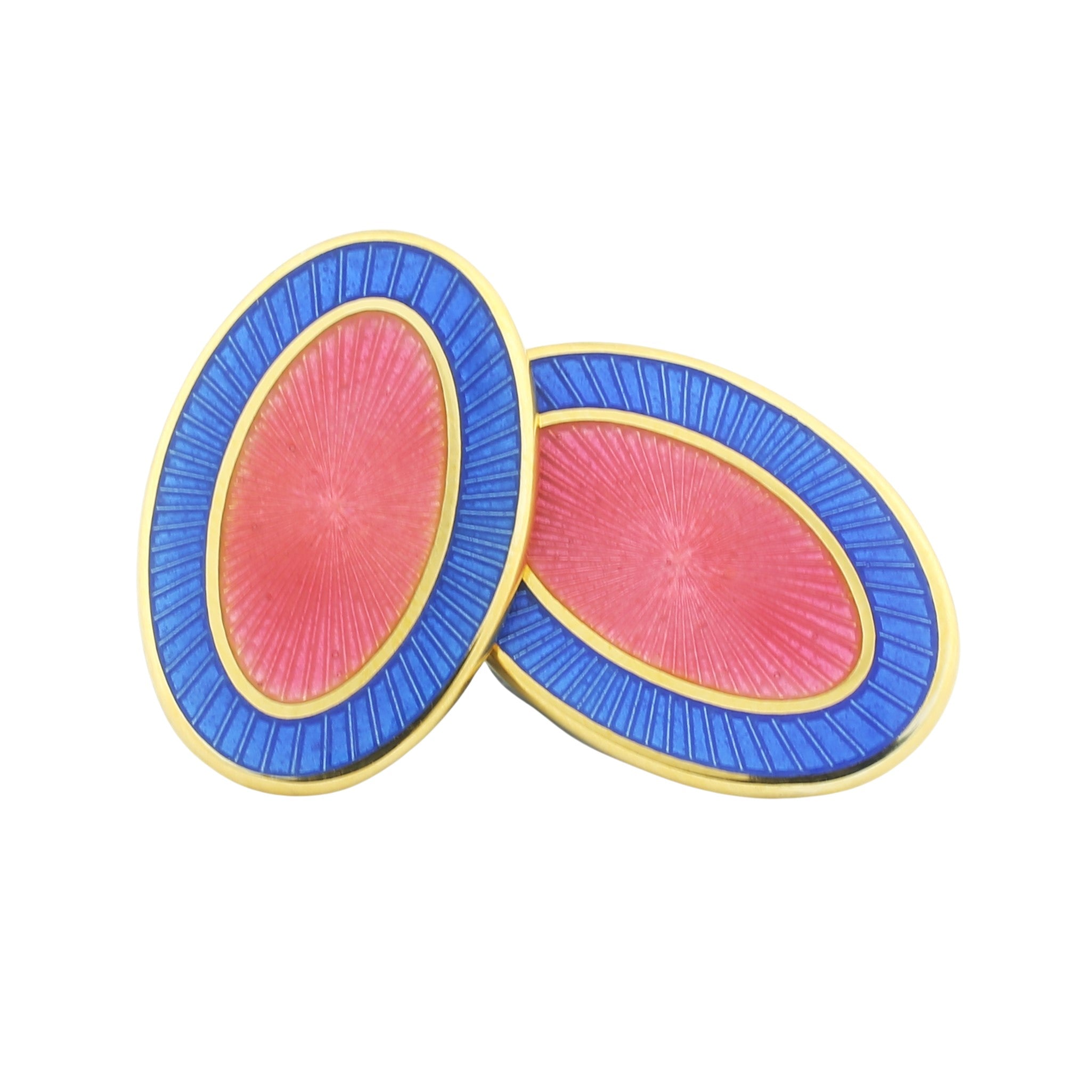 double oval blue/salmon pink 9ct yellow gold cufflinks - main