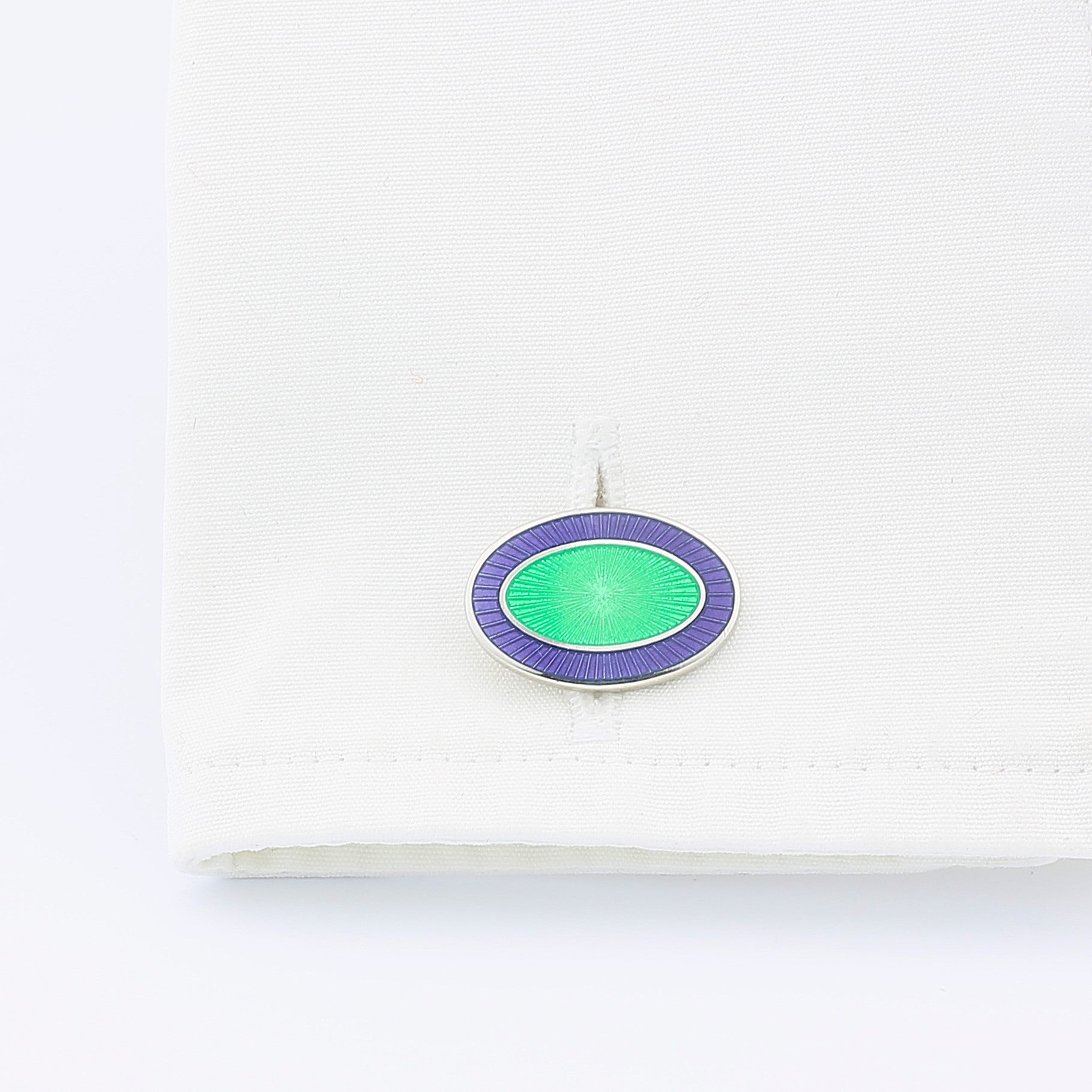 DOUBLE OVAL PURPLE/GREEN sterling silver ENAMEL CUFFLINKS - cuff