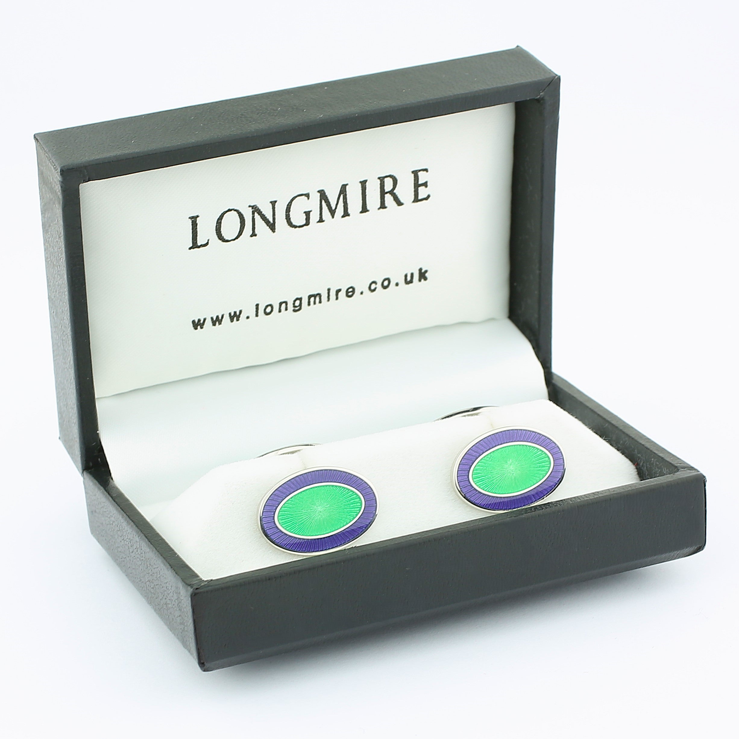 DOUBLE OVAL PURPLE/GREEN sterling silver ENAMEL CUFFLINKS - boxed