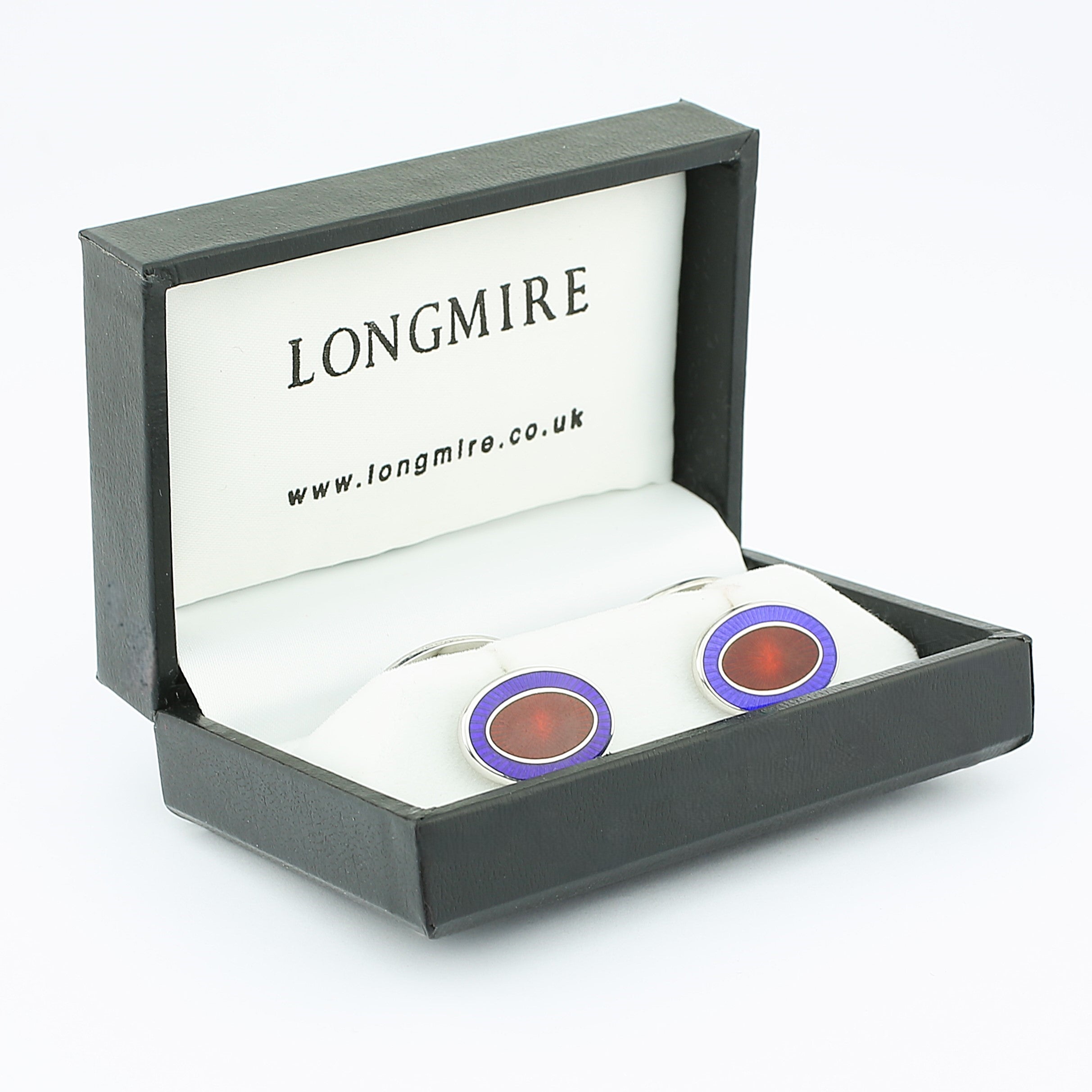 double oval navy blue/red sterling silver cufflinks - boxed