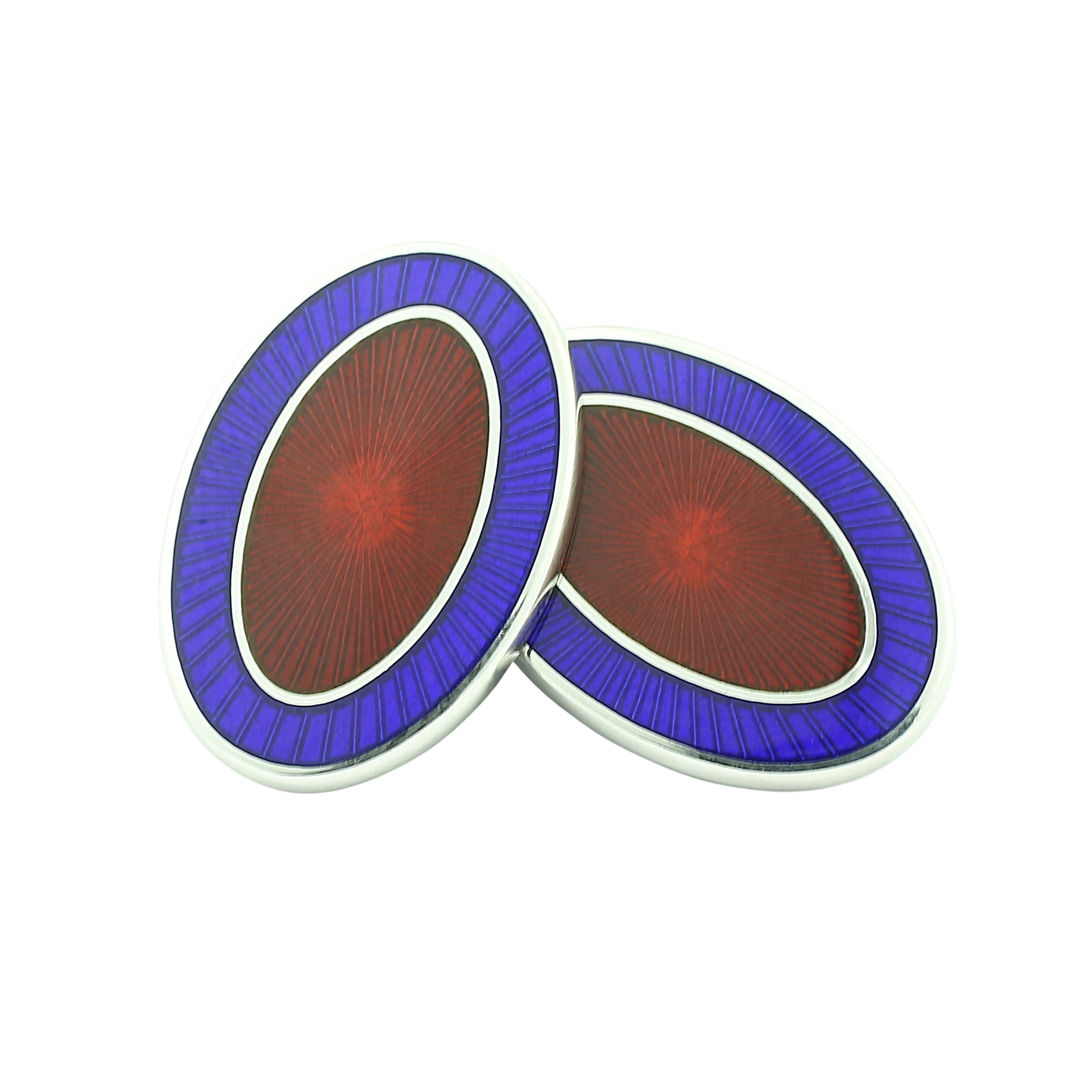 double oval navy blue/red sterling silver cufflinks - main