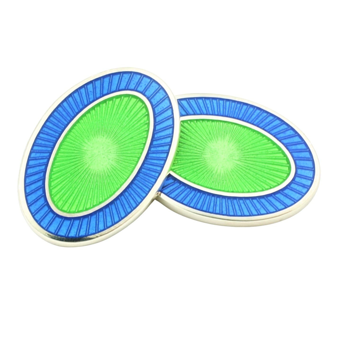 DOUBLE OVAL PALE BLUE/GREEN ENAMEL cufflinks