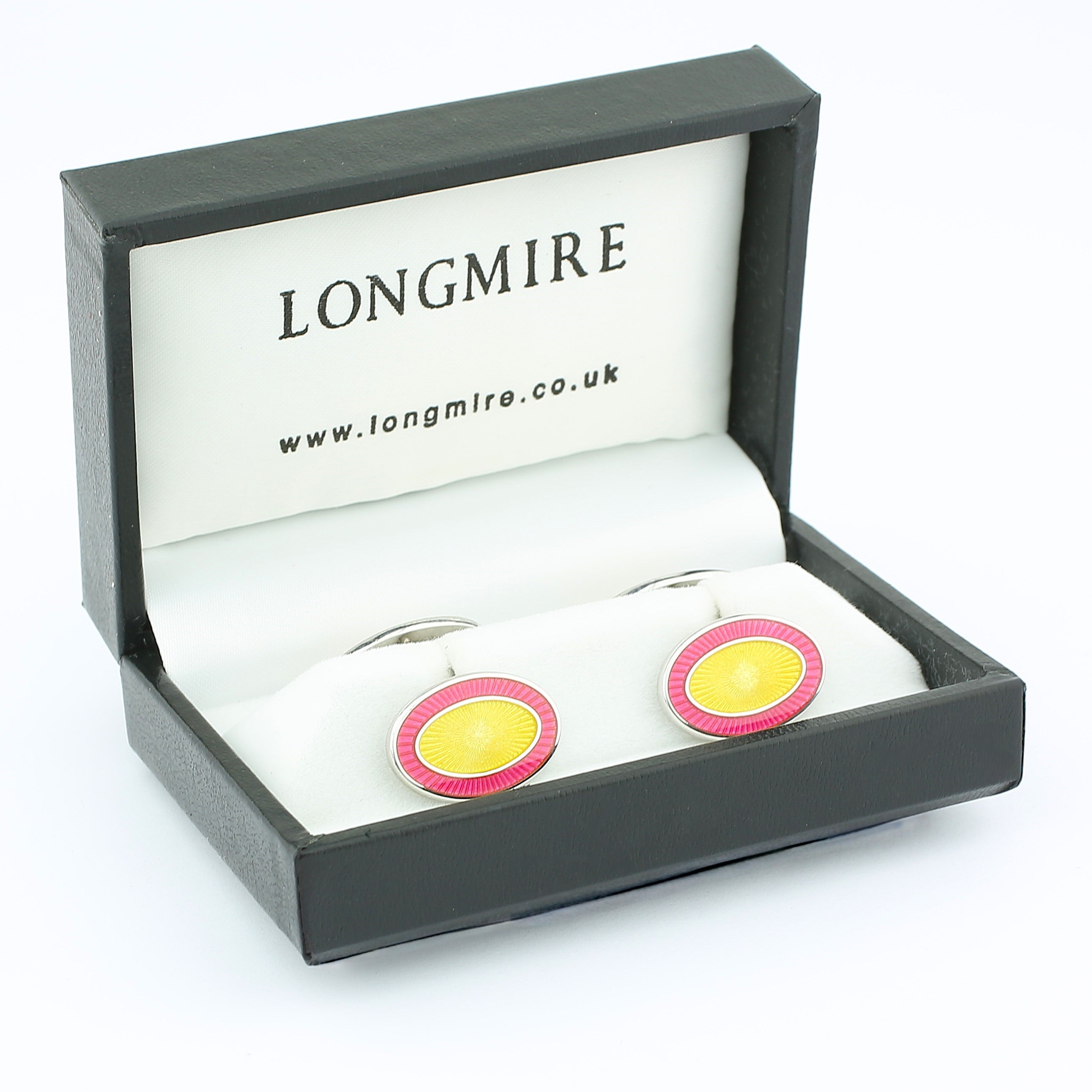 double oval pink/yellow enamel sterling silver cufflinks - boxed