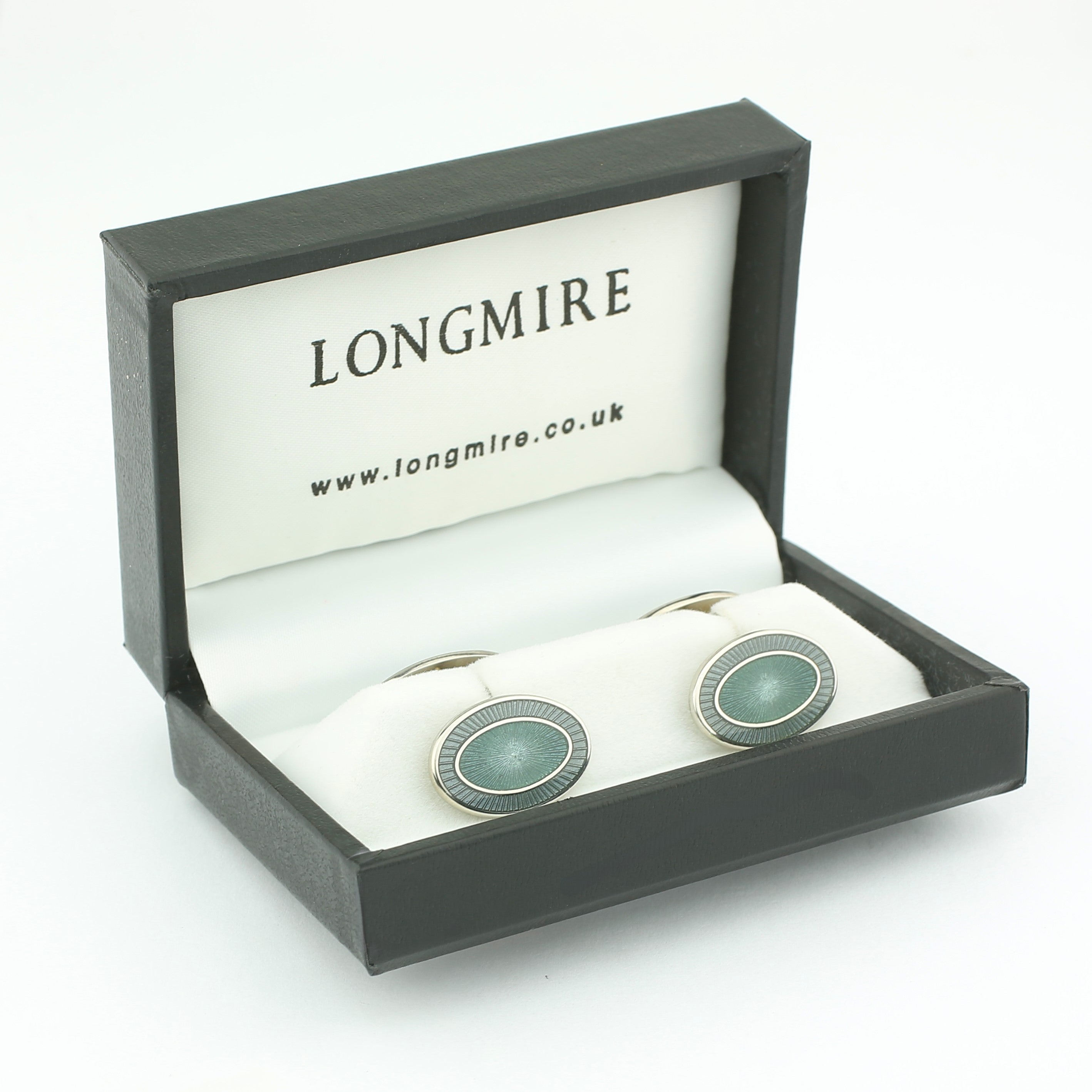 double oval graphite grey/sea green enamel cufflinks - boxed