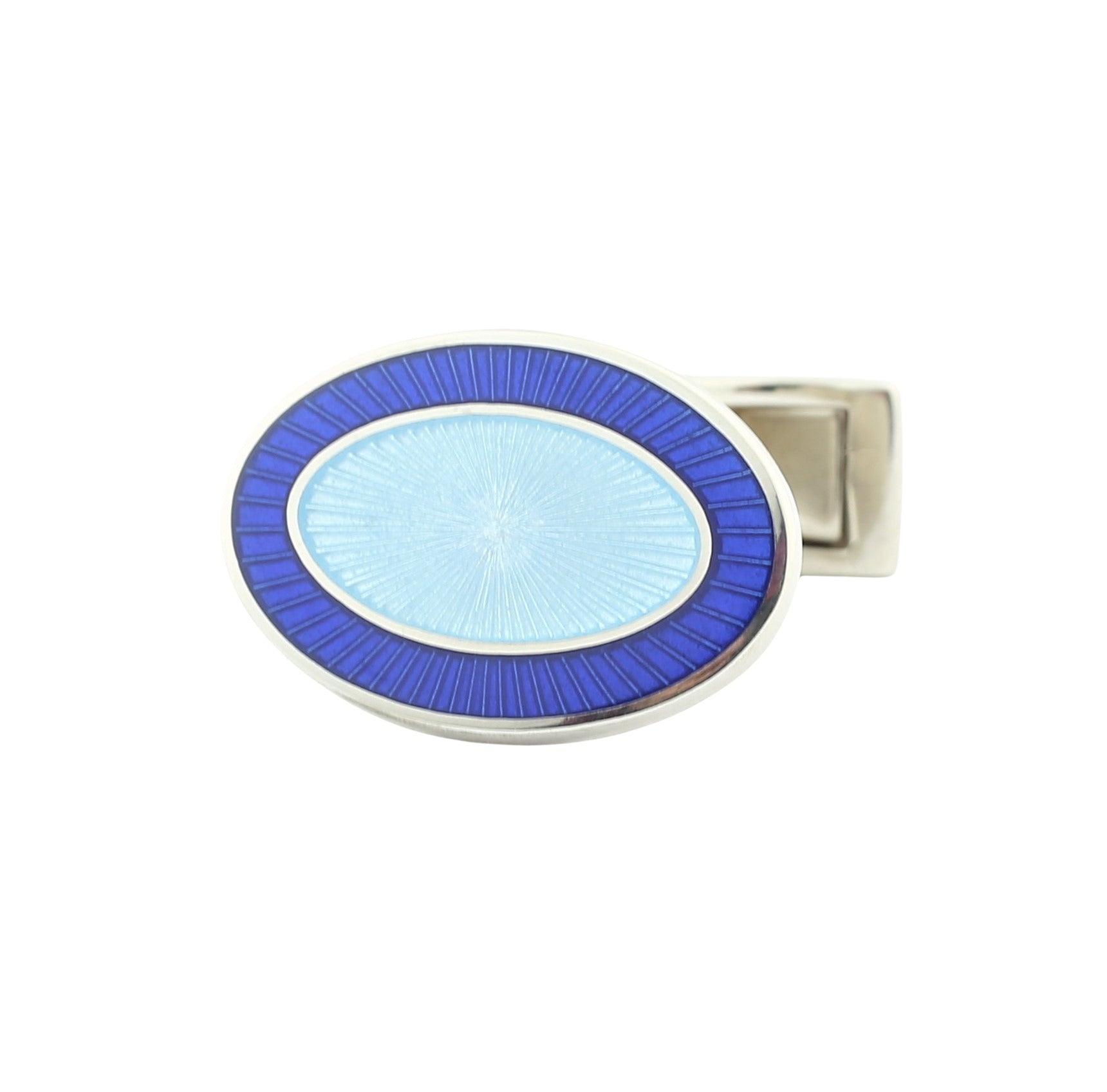 double oval dark blue/light blue enamel sterling silver t-bar cufflinks - main