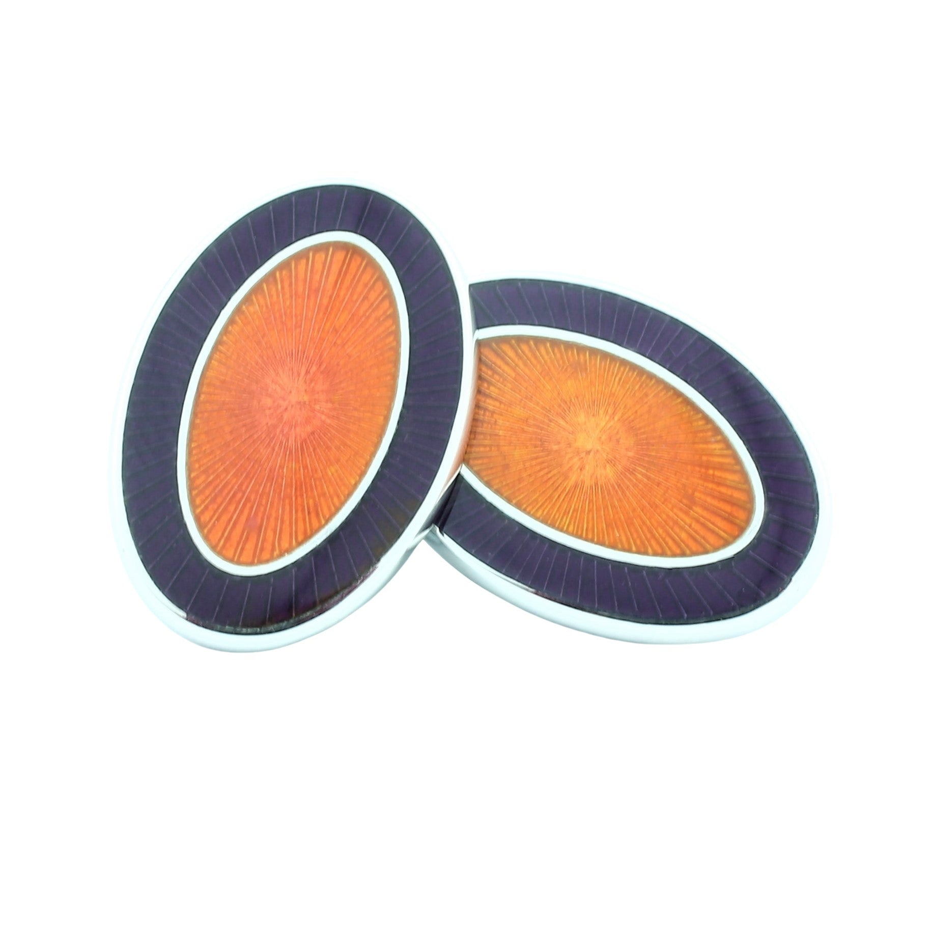 DOUBLE OVAL AUBERGINE/ORANGE ENAMEL sterling silver CUFFLINKS - main