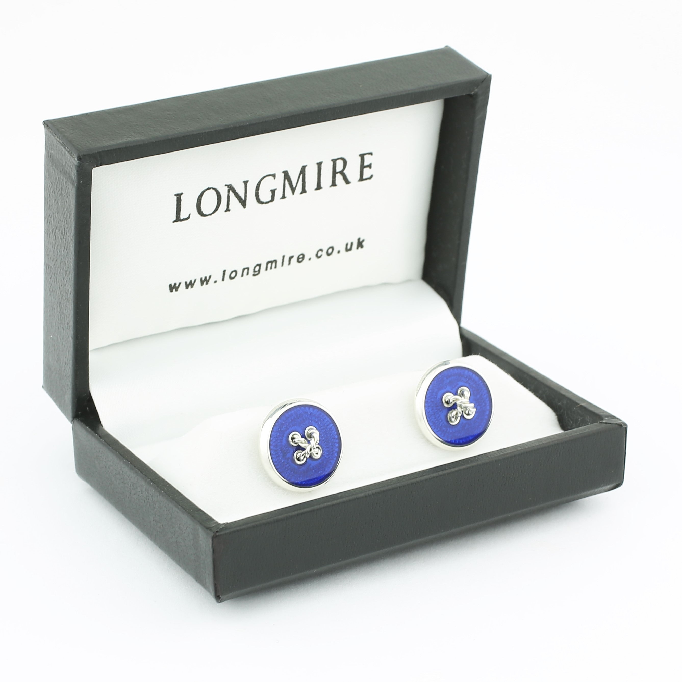 button royal blue enamel sterling silver cufflinks - boxed