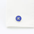 button royal blue enamel sterling silver cufflinks - cuff