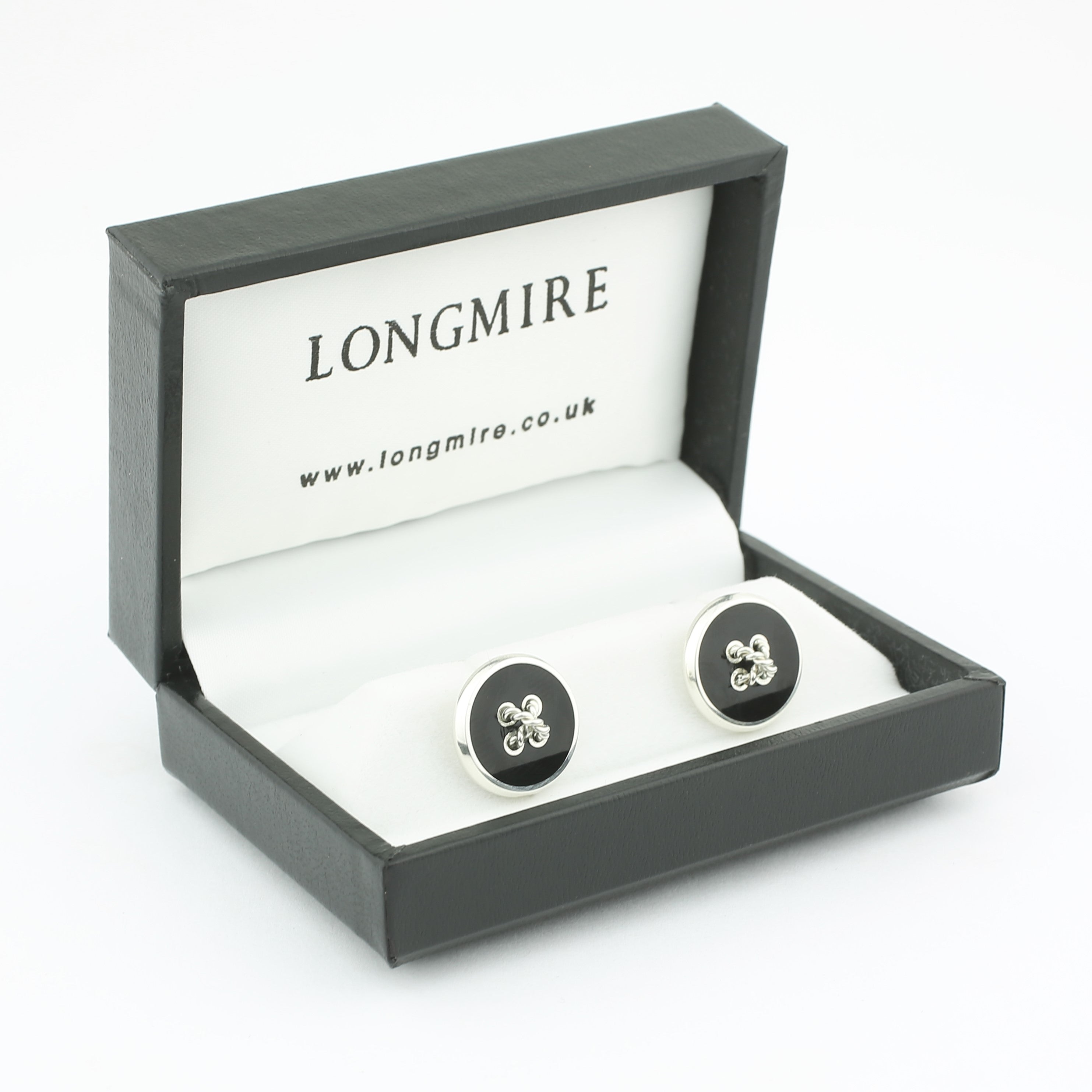 button onyx centre sterling silver cufflinks - boxed