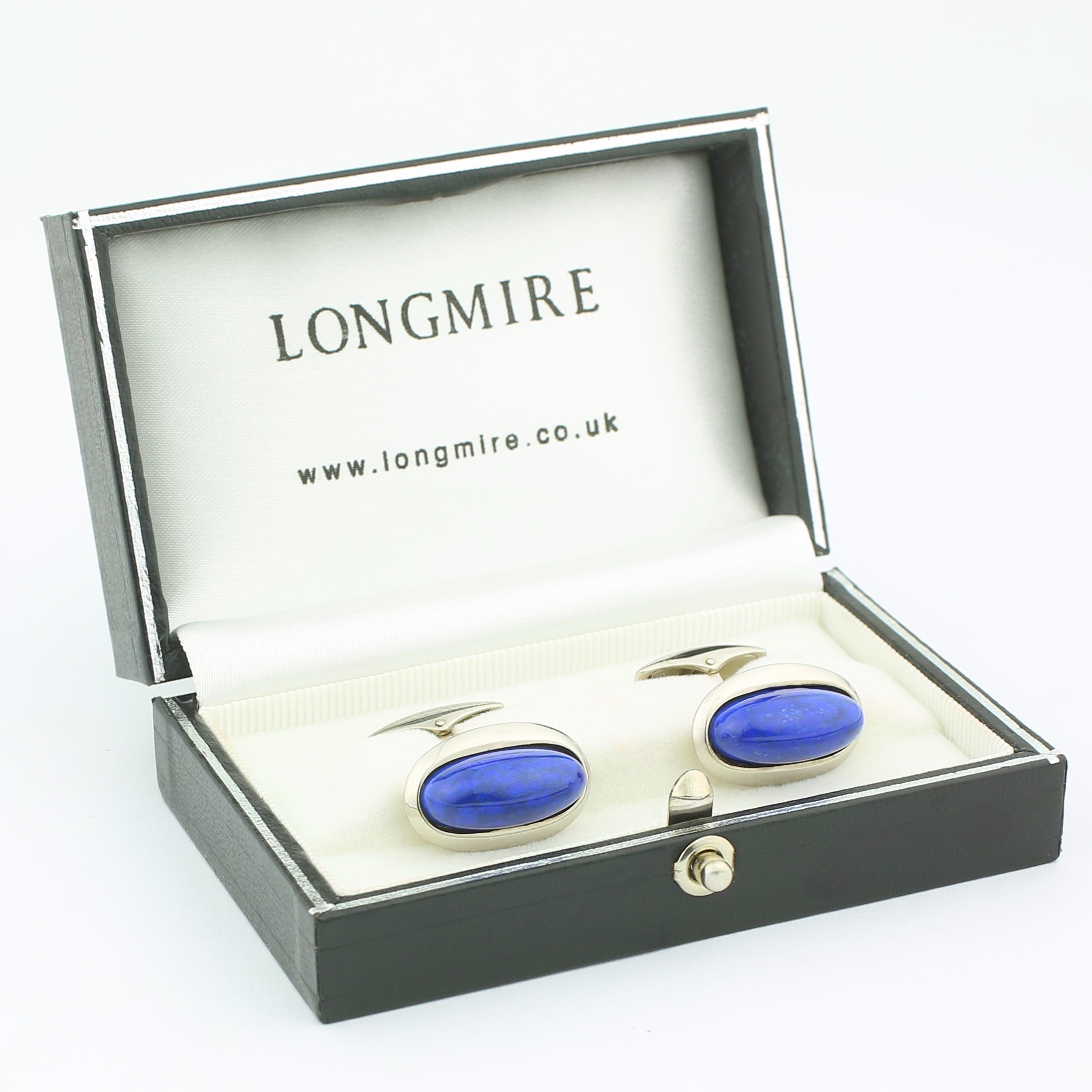 lapis lazuli cabochon cufflinks set in silver - boxed