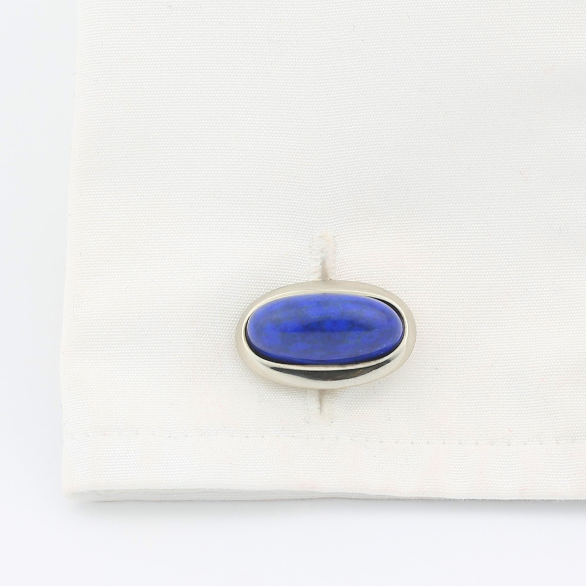 lapis lazuli cabochon cufflinks set in silver - cuff