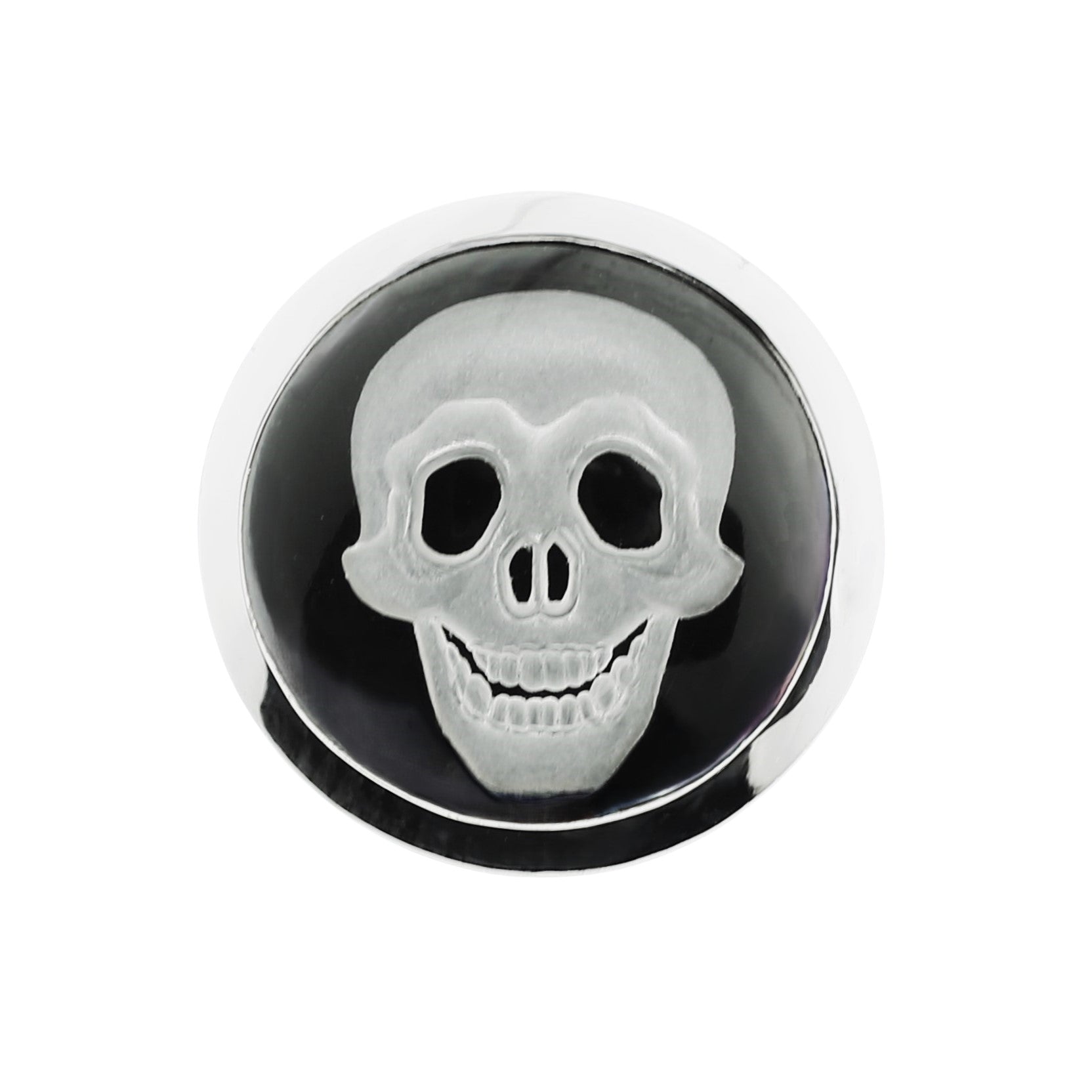 smiling skeleton skull rock crystal cabochon and onyx sterling silver cufflinks - main