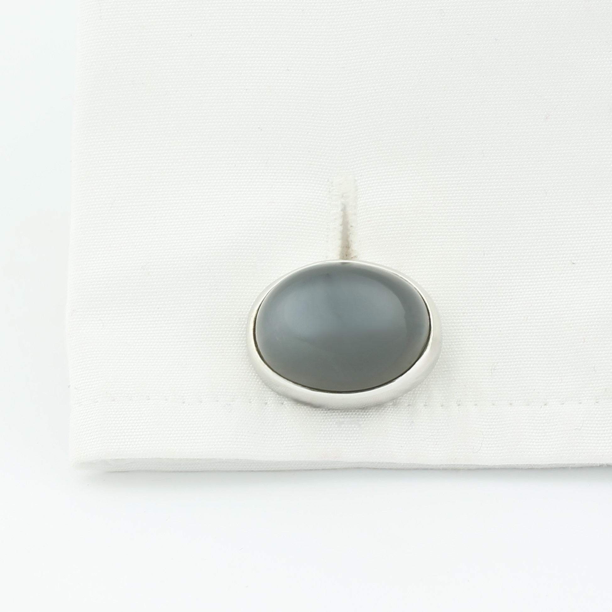 grey moonstone cabochon cufflinks set in silver - cuff