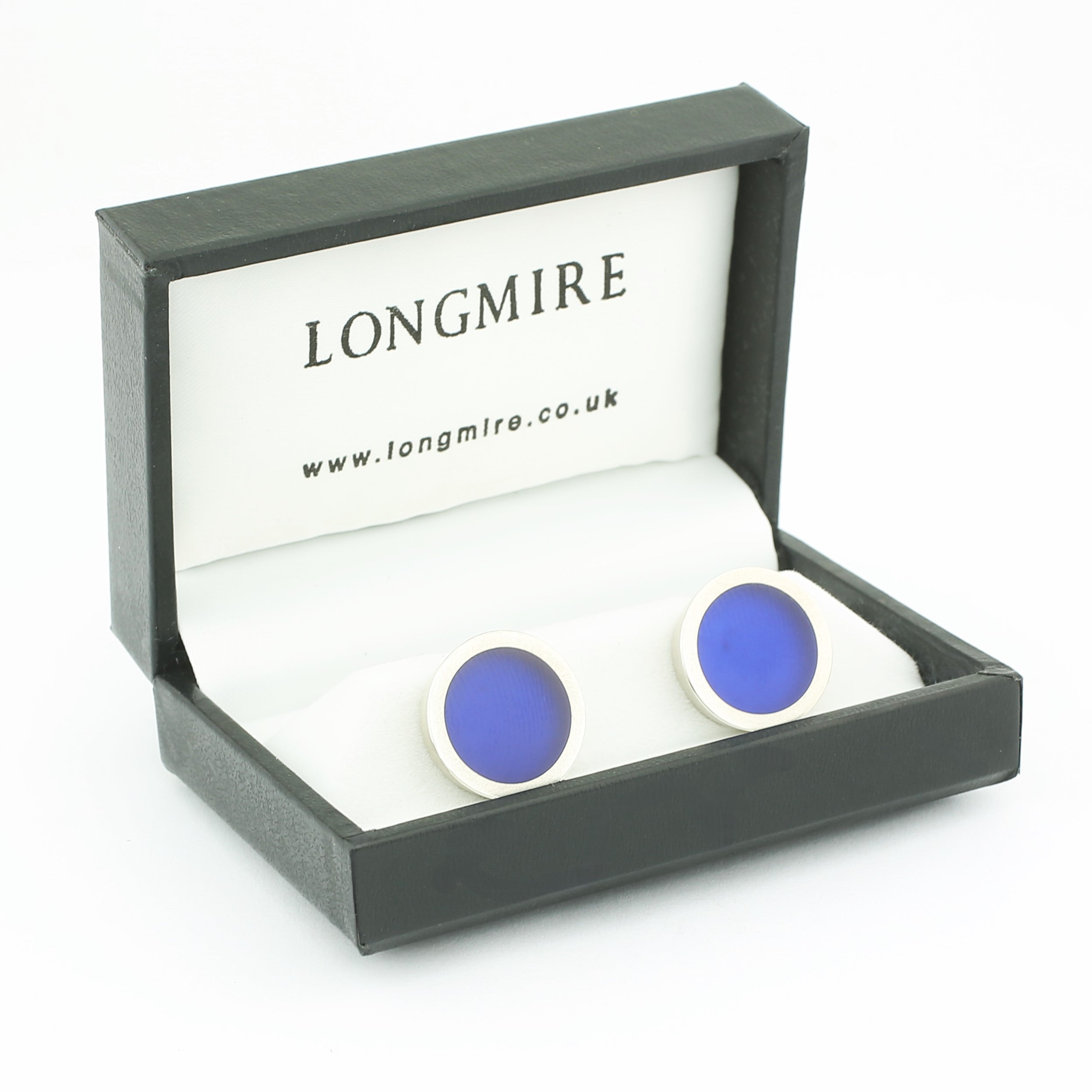 blue resin cufflinks in silver - boxed