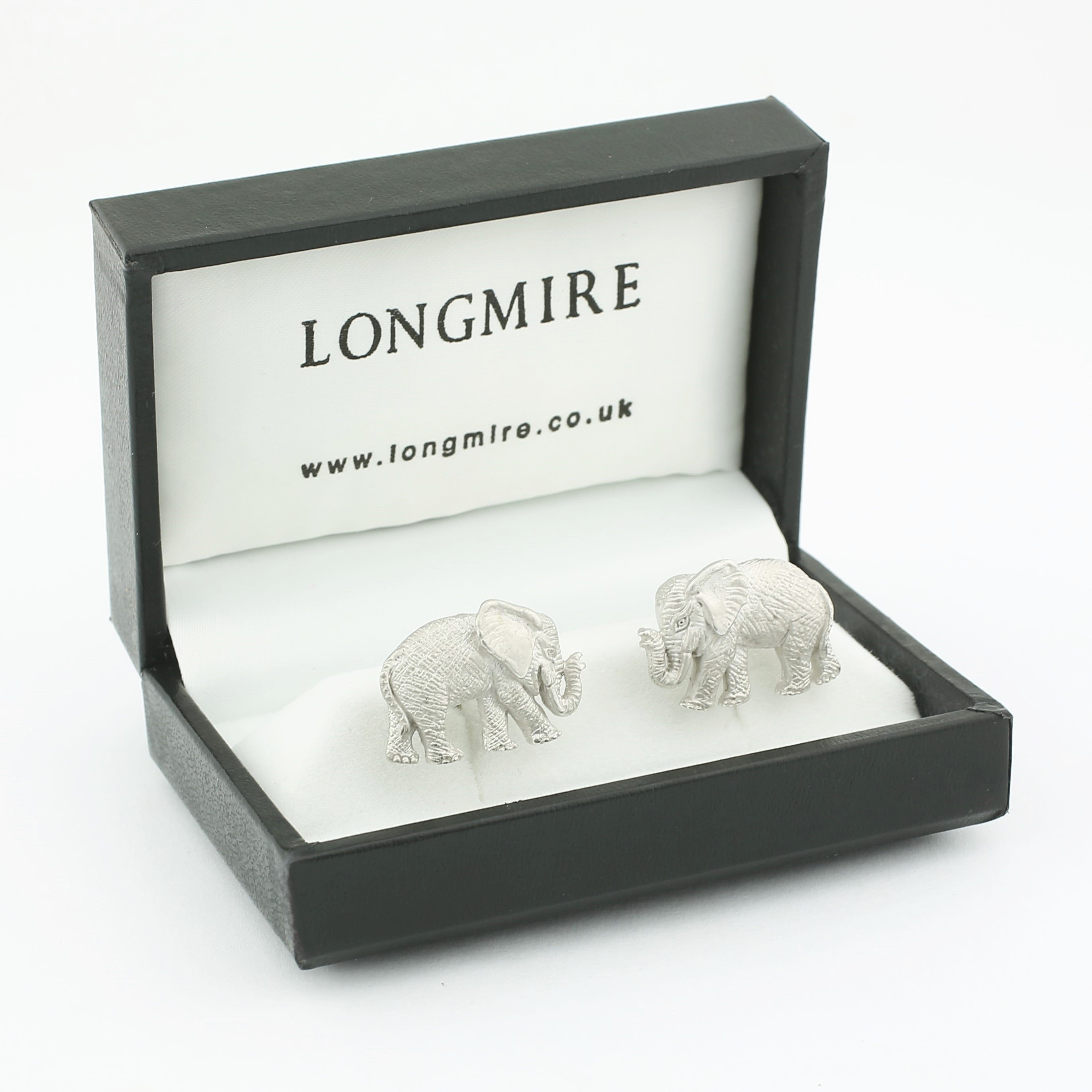 gently stampeding elephant cufflinks in matt silver - boxed