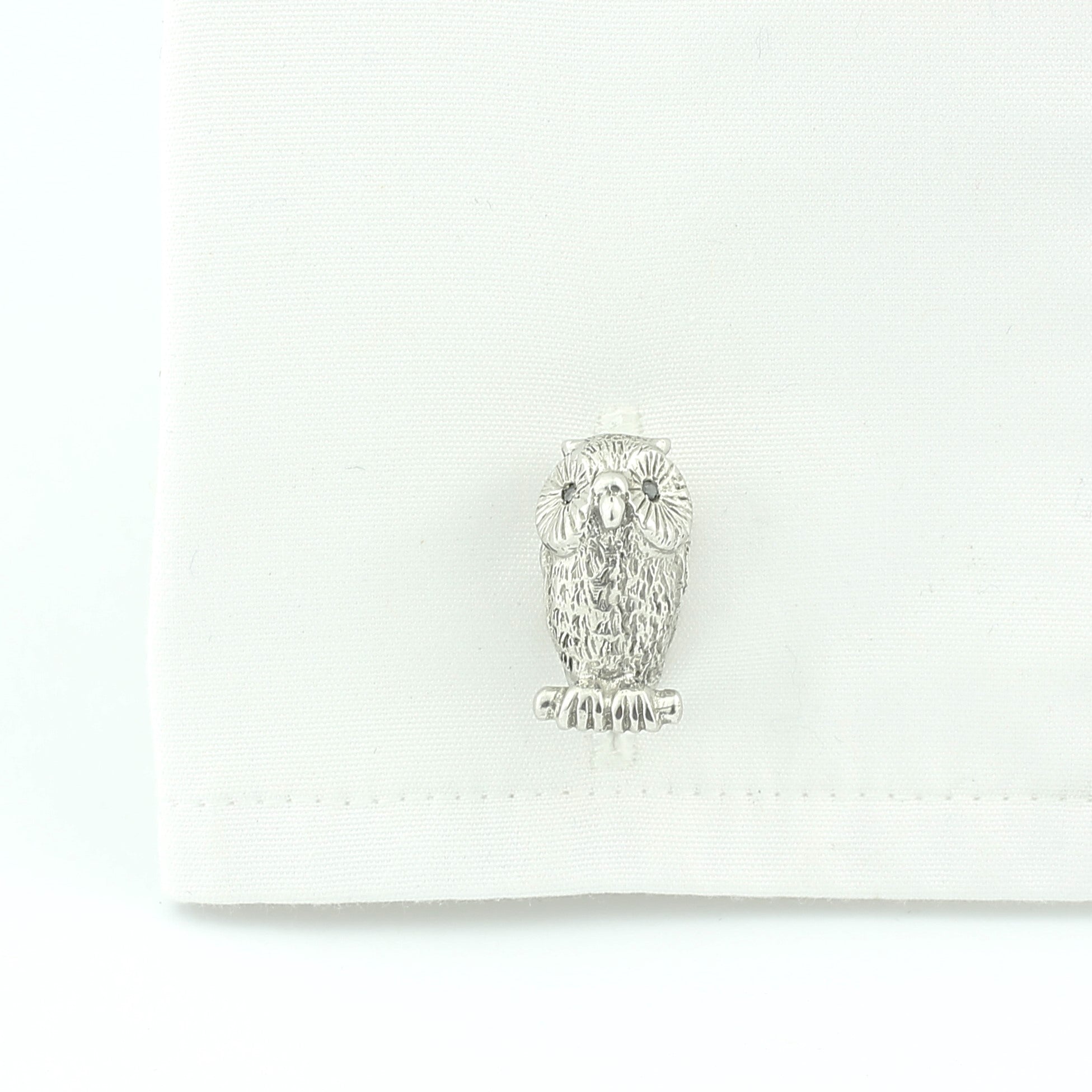 black diamond eyed owl cufflinks in silver - boxed