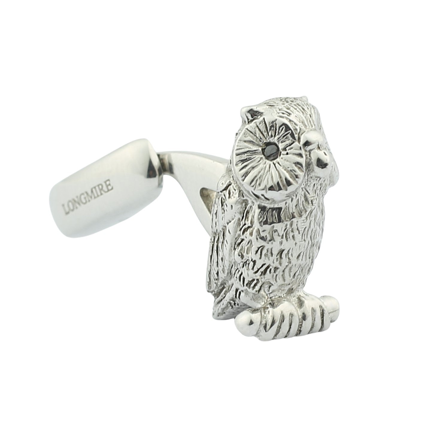 black diamond eyed owl cufflinks in silver - side front main