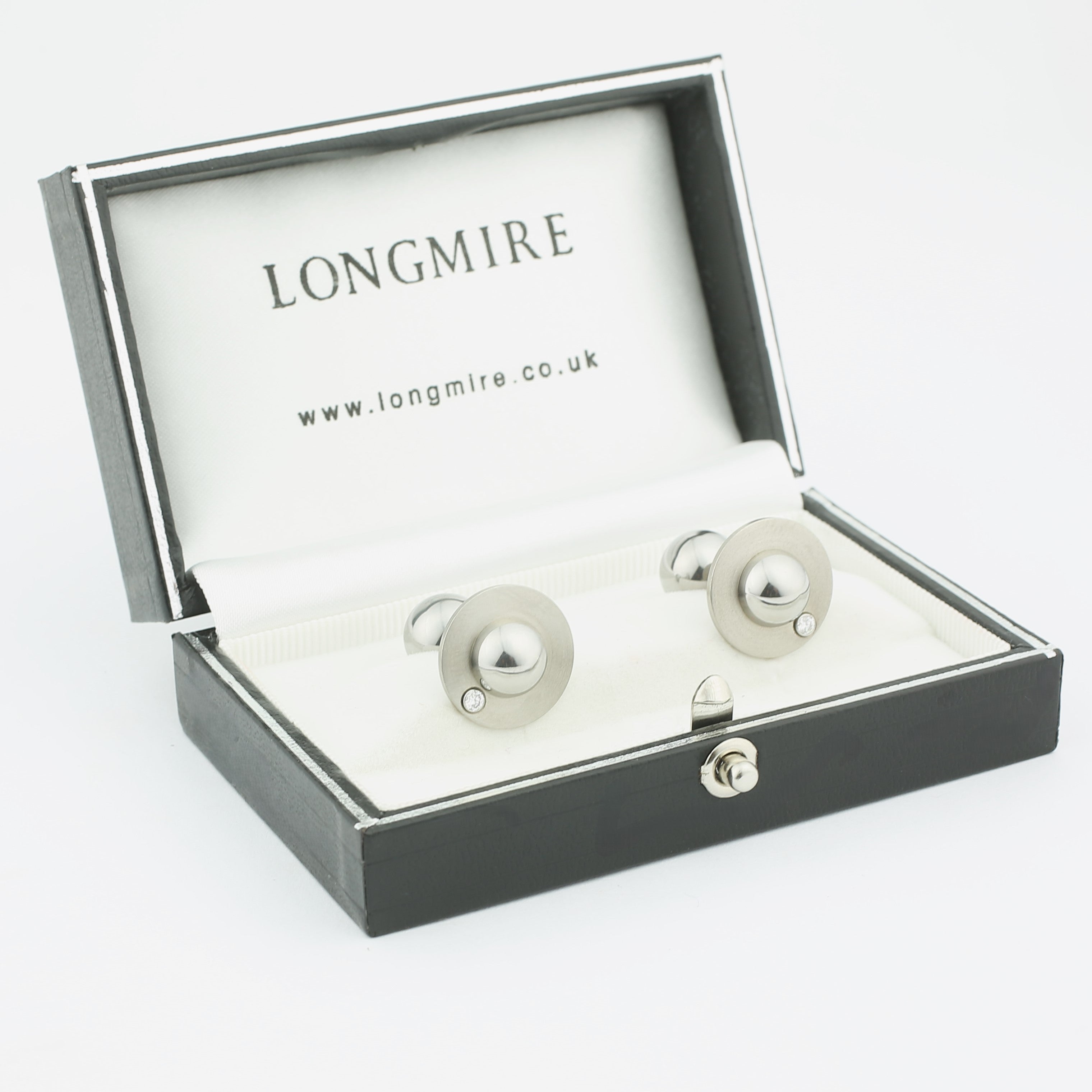 dumbbells with diamond inset collar cufflinks - box