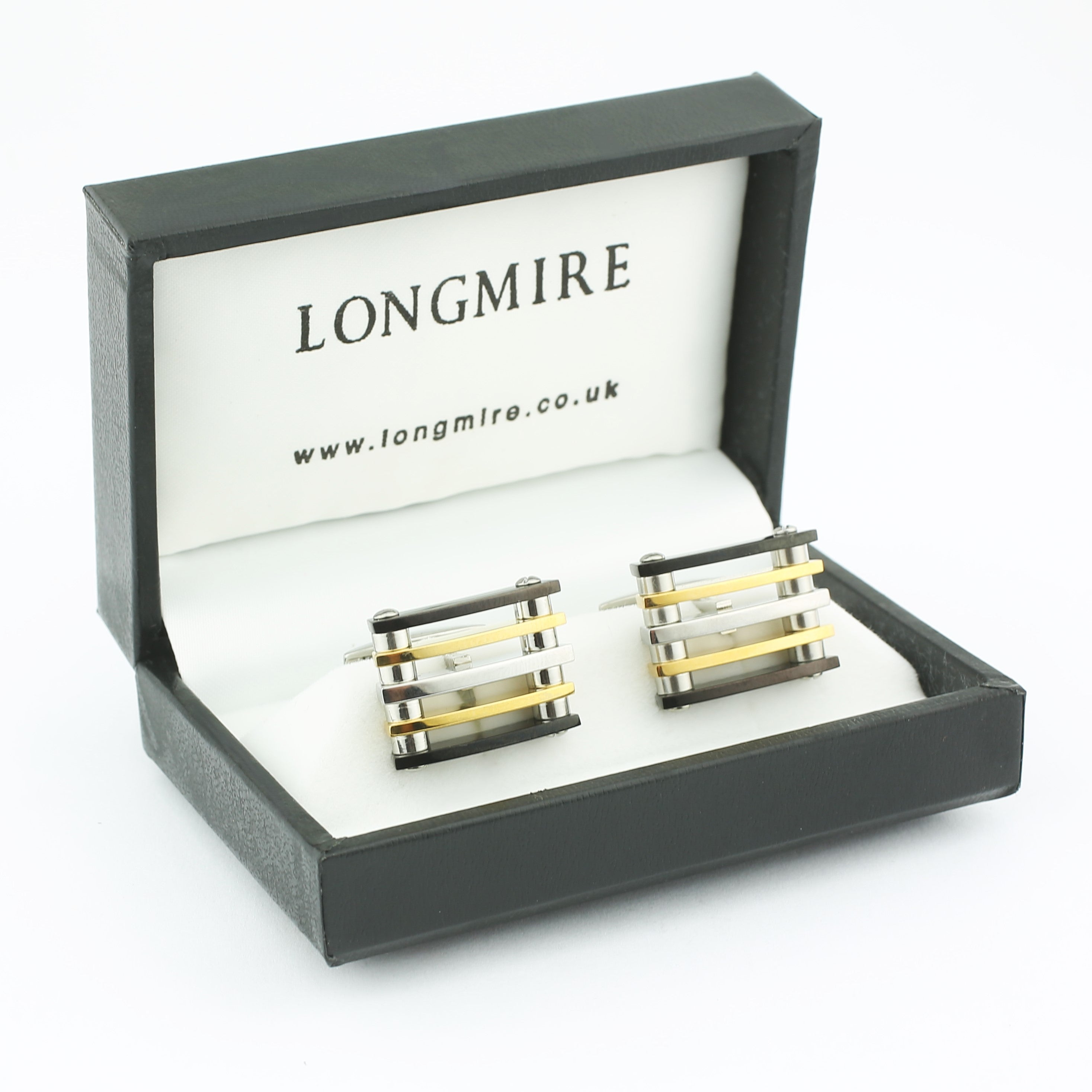 3 colour multibar grid cufflinks - boxed